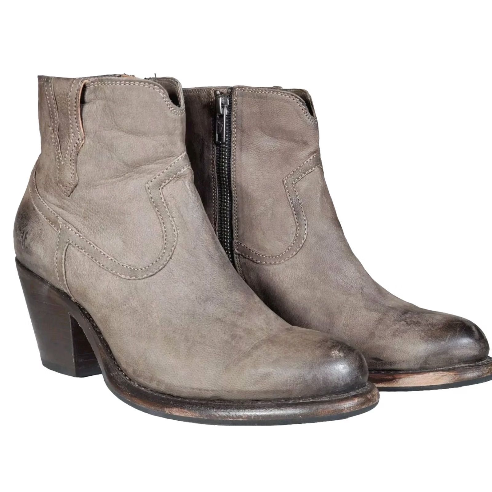 Frye Frye Tie Womens Gray Lillian Nubuck Western Ankle Booties Block Heel Women Size US 9 / IT 39 - 2 Thumbnail