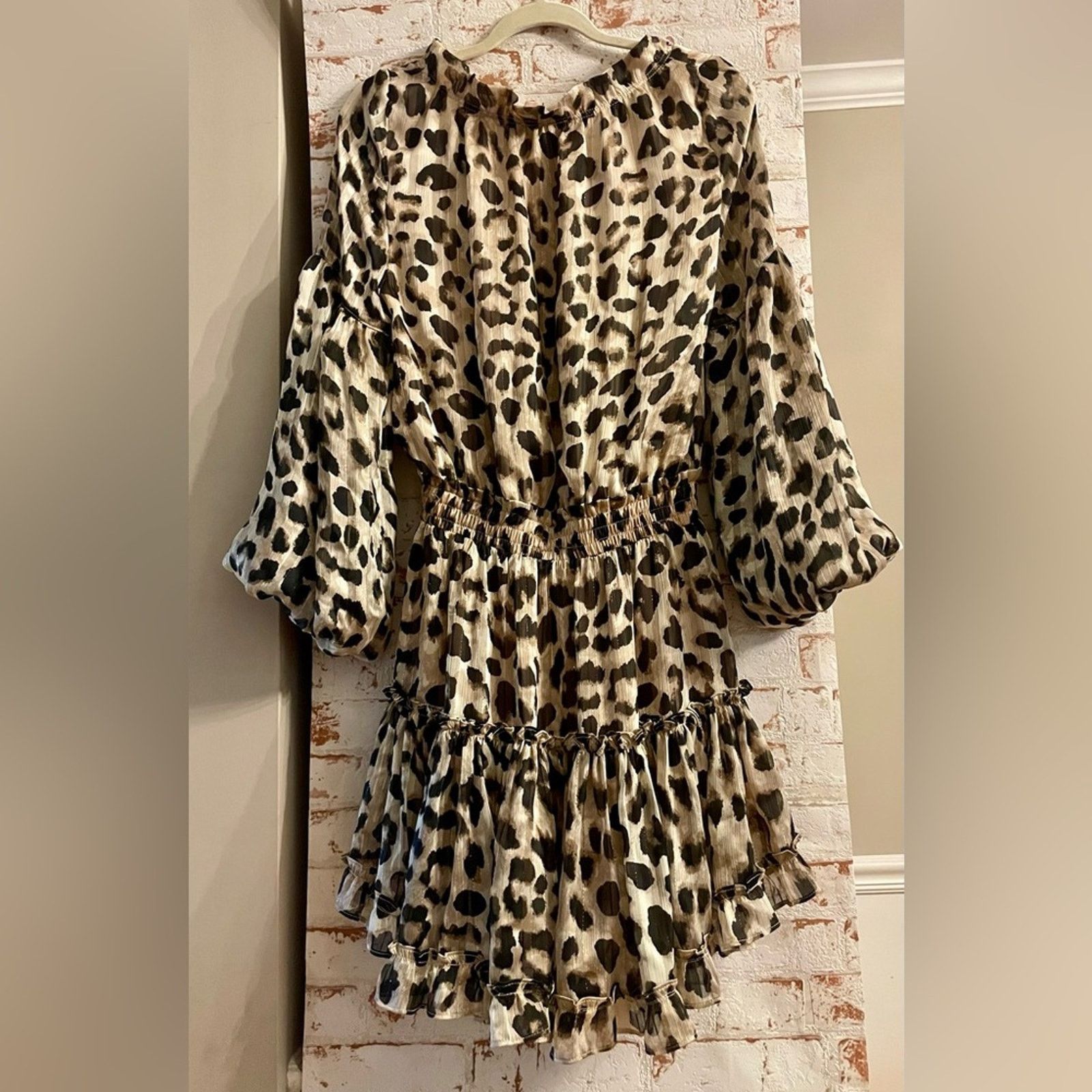 BuddyLove Buddy Love Beige and Black Leopard Print Ruffle Dress Size M / US 6-8 / IT 42-44 - 3 Thumbnail