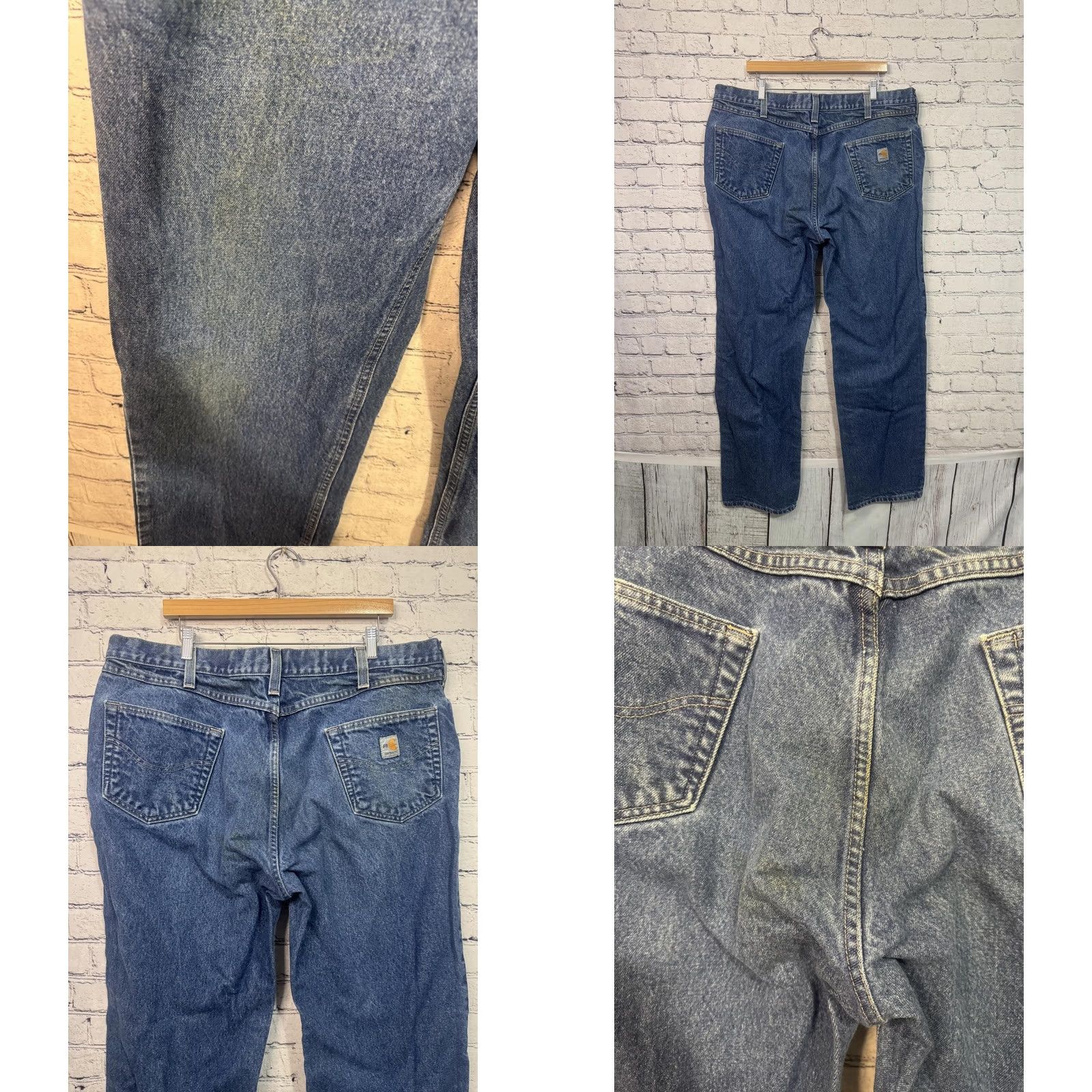 Carhartt Carhartt FR Men's Blue Denim Jeans 42x34 Relaxed Fit Denim Cotton Workwear Jeans Mens Big & Tall Blue 42 34 Button Size US 42 / EU 58 - 8 Thumbnail