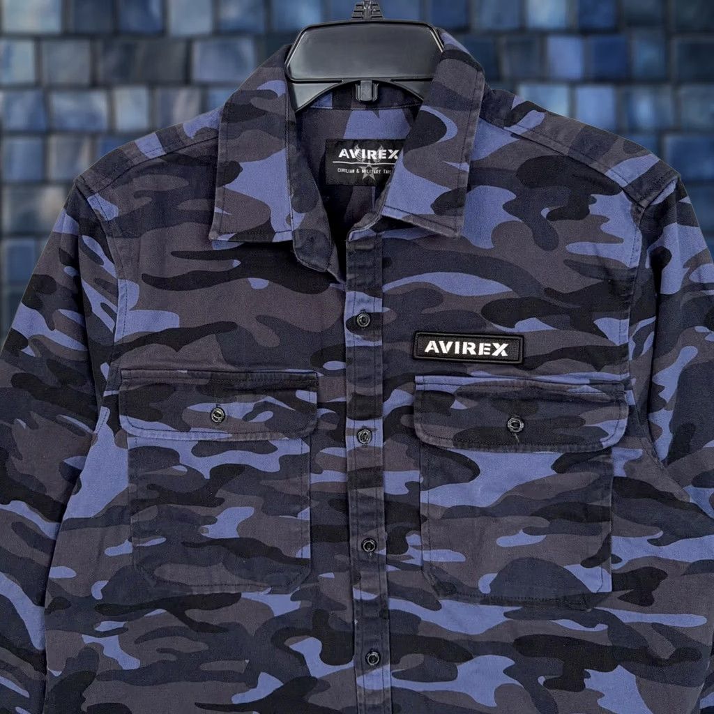 Avirex Avirex Shirt Mens Large Blue Camo Military Button Front Casual Utility Officer Size US L / EU 52-54 / 3 - 1 Thumbnail