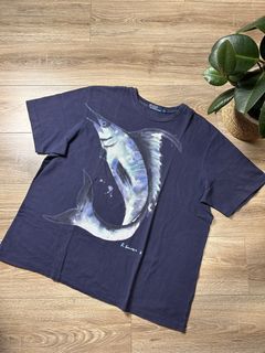 VTG Ralph Lauren Polo Country Catfish T Shirt Size Large Fishing Fish 90s  USA