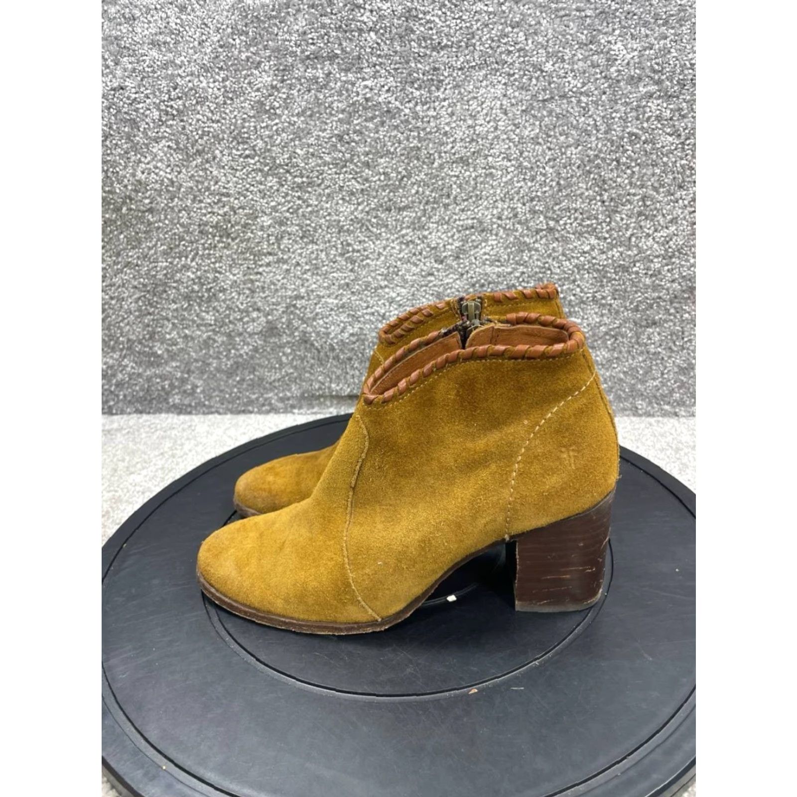 Frye Frye Nora Whipstitch Boots Womens Size 6 B Wheat Suede Side Zip Bootie Casual Fall Winter Spring Summer Leather Lining Rubber Outsole Block Heel Mens? Size US 6 / IT 36 - 5 Thumbnail