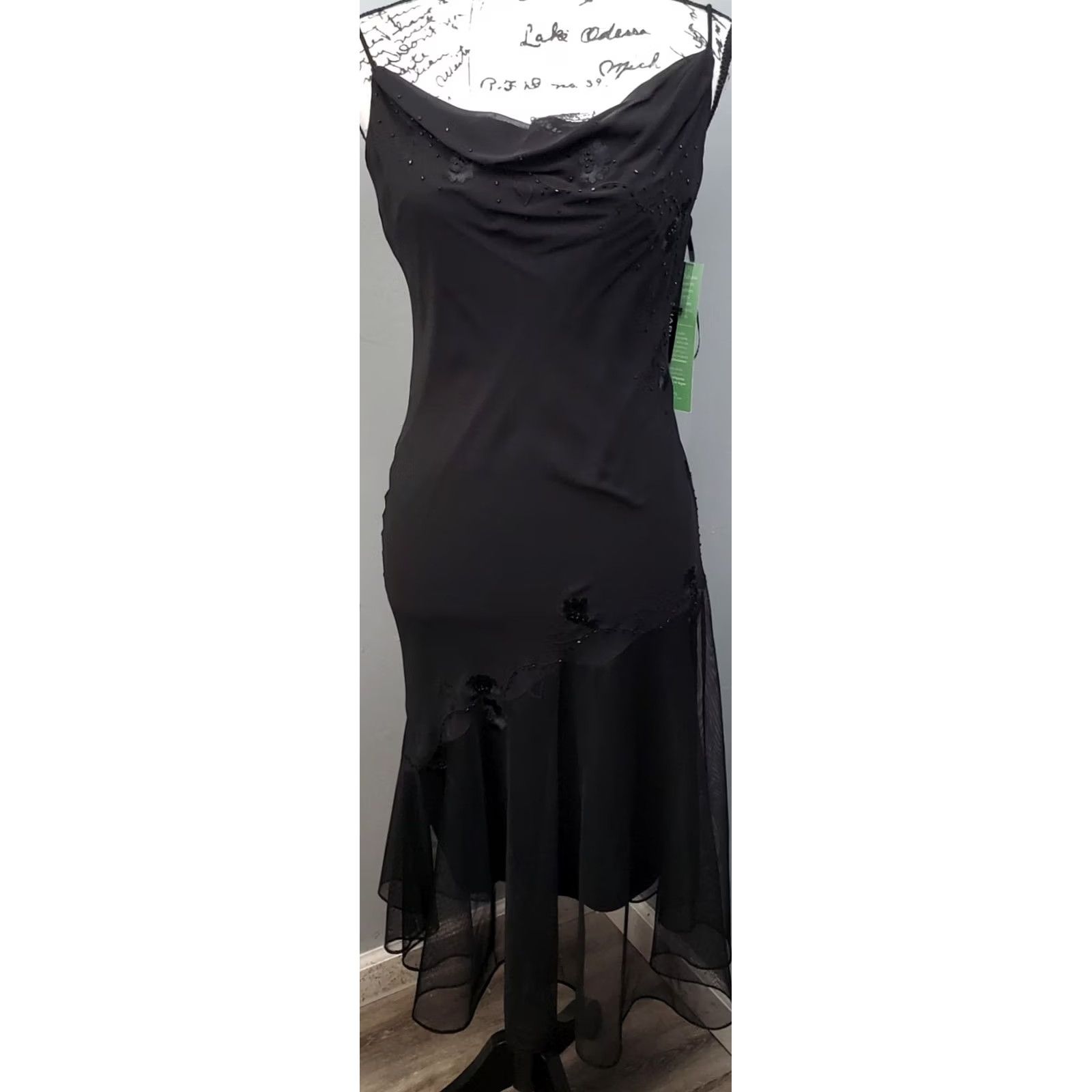 Vintage De Laru Dress Womens 8 Black Long Evening Beaded Cowl Neck Spaghetti Strap Size M / US 6-8 / IT 42-44 - 2 Thumbnail