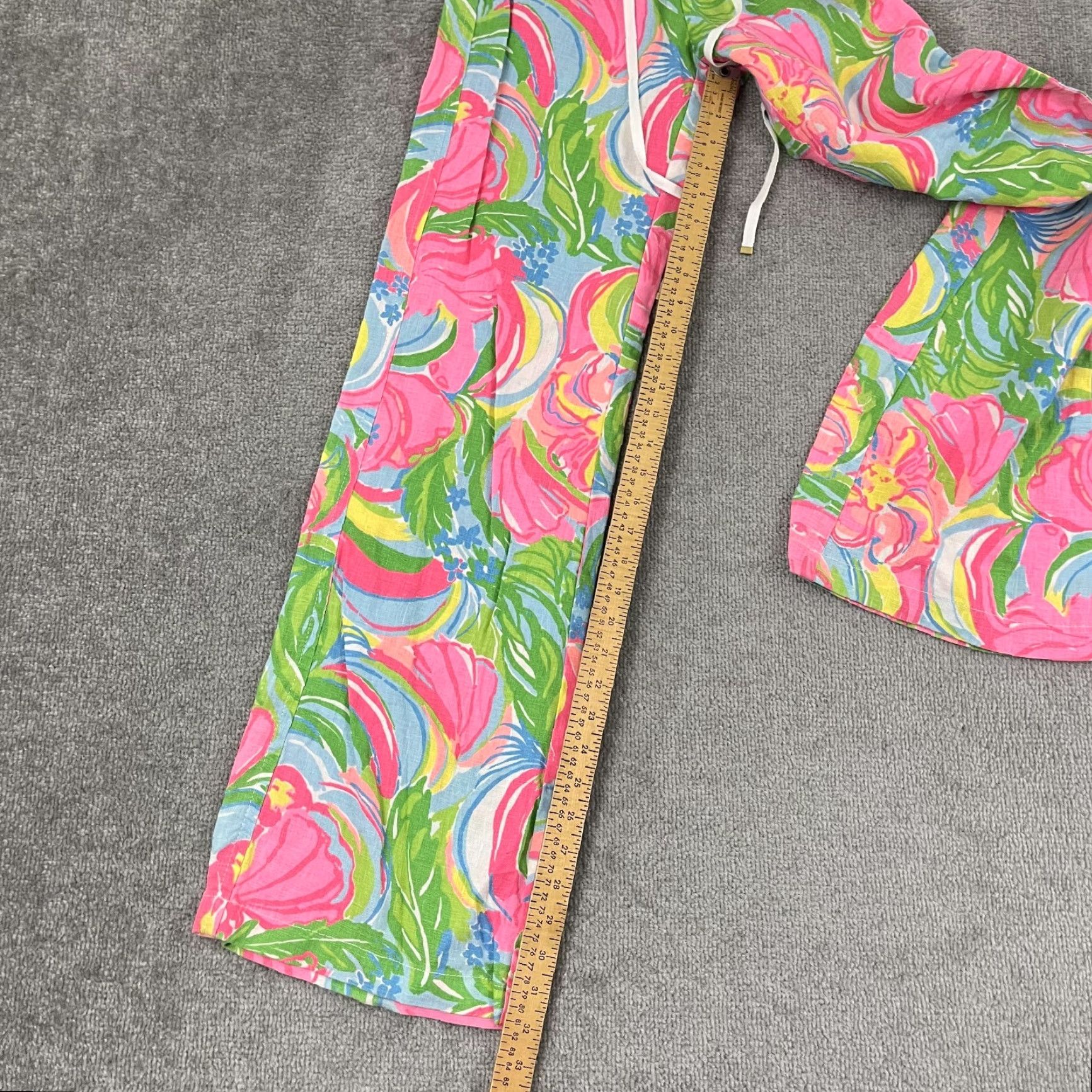Lilly Pulitzer Beach Pants Womens XXS 32 100% Linen Floral Wide-Leg Preppy Pants, Multicolor, Vintage: No