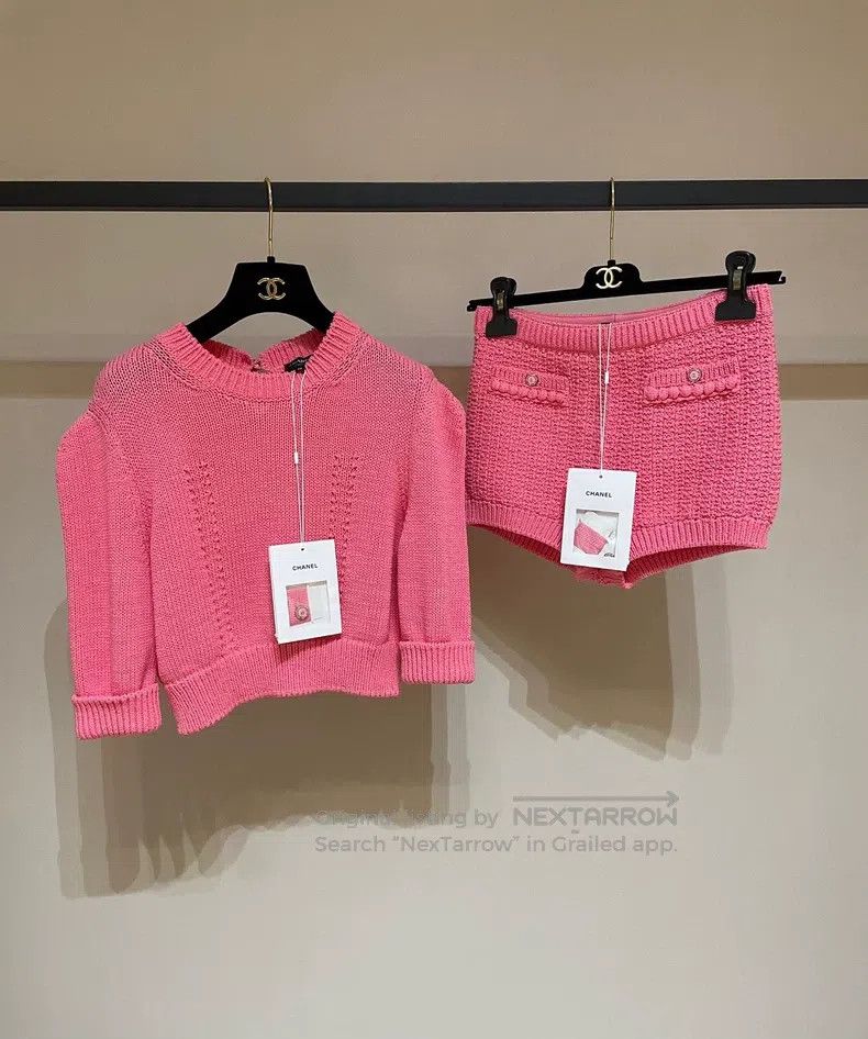 Chanel Chanel Coral pink knitted fabric short sleeves Size S / US 4 / IT 40 - 5 Thumbnail