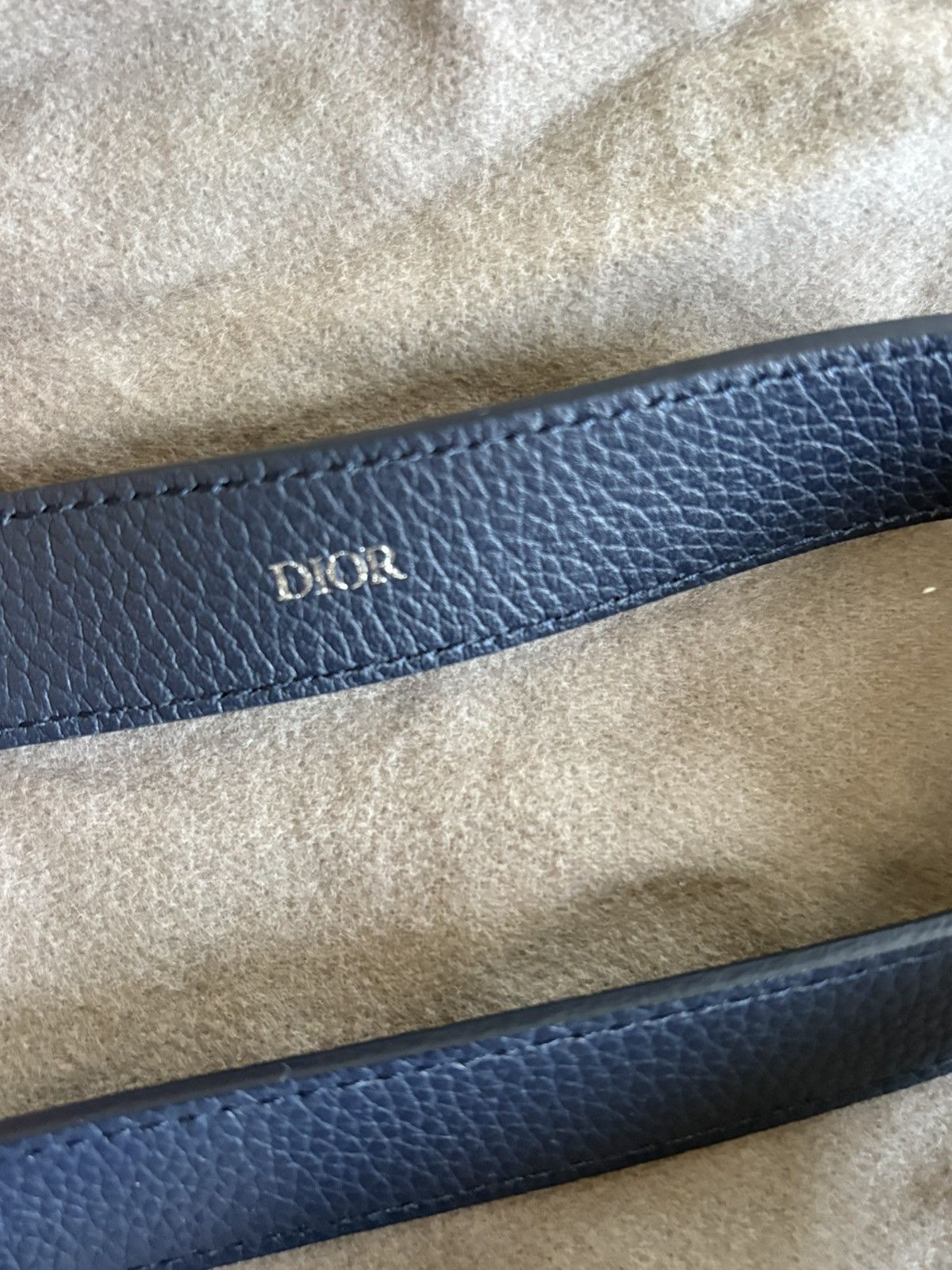 Dior Navy Grained Leather Buckle Belt Size 32 - 3 Thumbnail