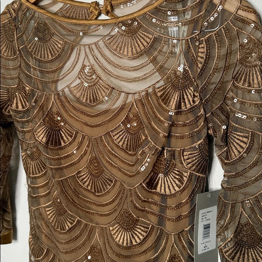 Monique Lhuillier NWT ML Monique Lhuillier silk trim sequin bronze dress sz 0 Size XS / US 0-2 / IT 36-38 - 4 Thumbnail