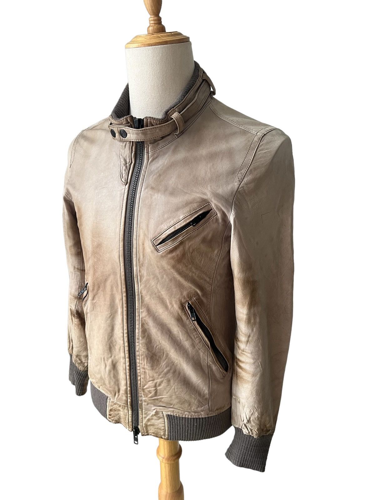 American Rag Beauty Patina Fade Sheep Leather Bondage Zipper Biker Jacket Size US S / EU 44-46 / 1 - 3 Thumbnail