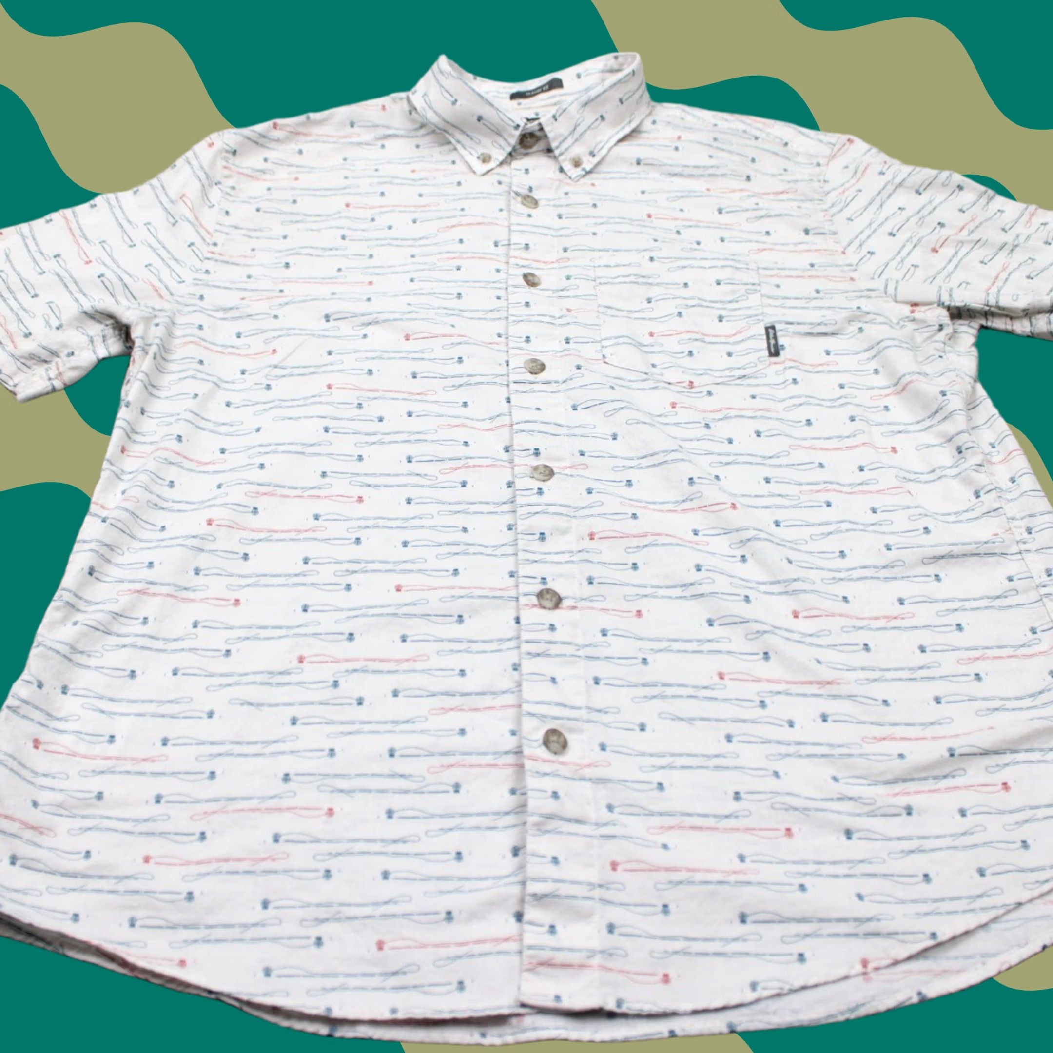 Eddie Bauer Eddie Bauer Shirt Mens Large White/Red/Blue 100% Cotton Button-Up Short Sleeve Classic Fit Regular Geometric Pattern Chest 24in Size US L / EU 52-54 / 3 - 1 Thumbnail