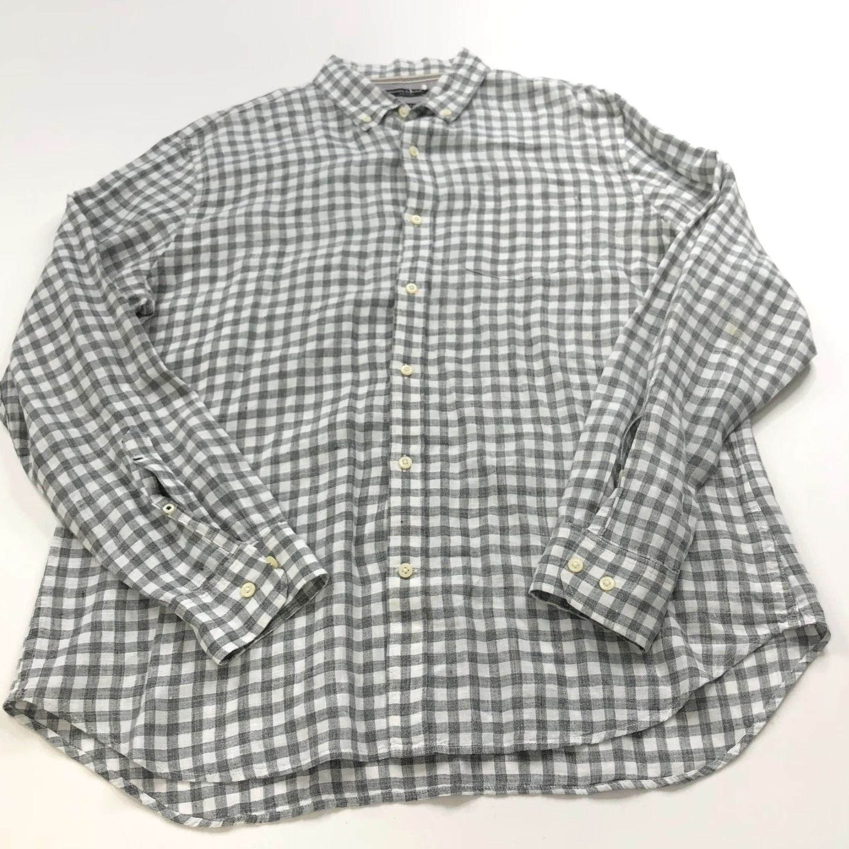 Banana Republic Banana Republic Camden Fit XL 18/38 100% Linen LS Check Casual Shirt Gray PLS RE Size US XL / EU 56 / 4 - 2 Thumbnail