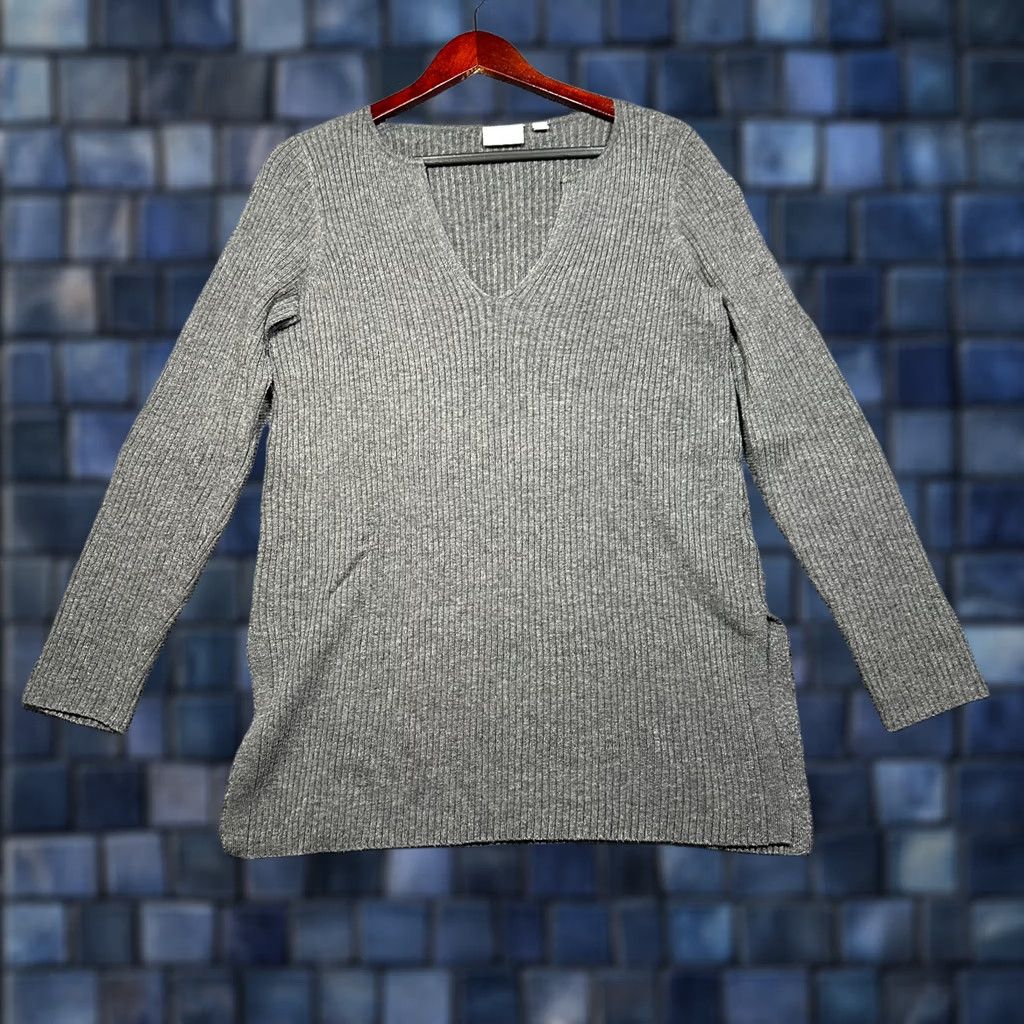 Anthropologie VINTAGE Anthropologie Ett Twa Sweater Womens Small Gray Cable Knit V Neck Split Hem Size S / US 4 / IT 40 - 1 Thumbnail