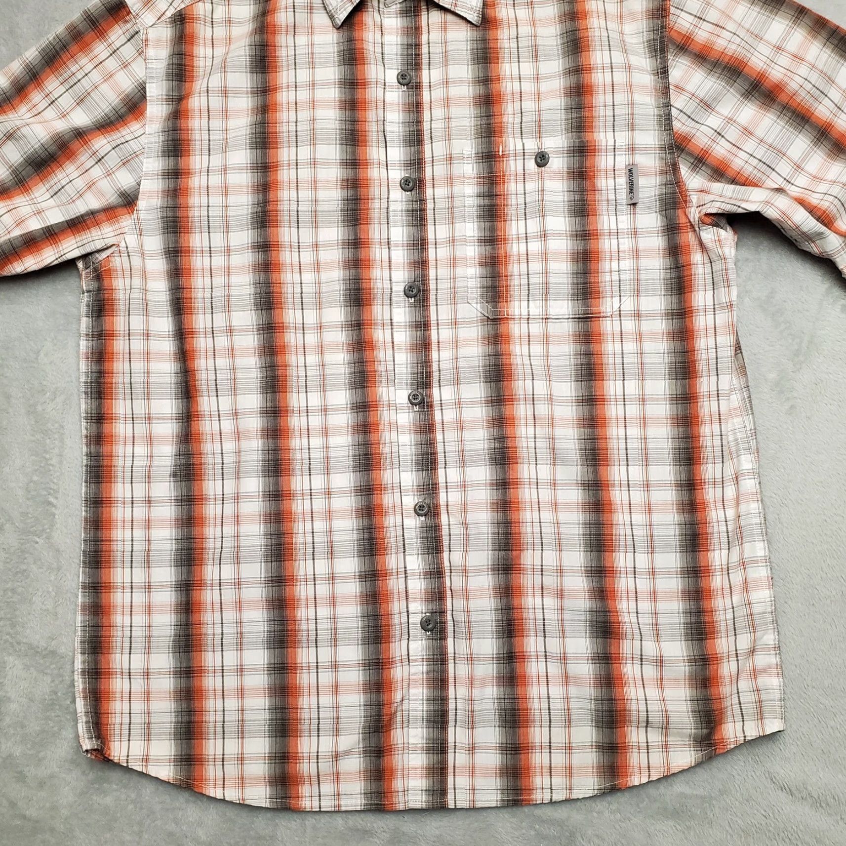 Vintage Wolverine Shirt Mens Orange Gray Plaid Short Sleeve Cotton Summer Outdoor Casual Shirt Size US L / EU 52-54 / 3 - 3 Thumbnail
