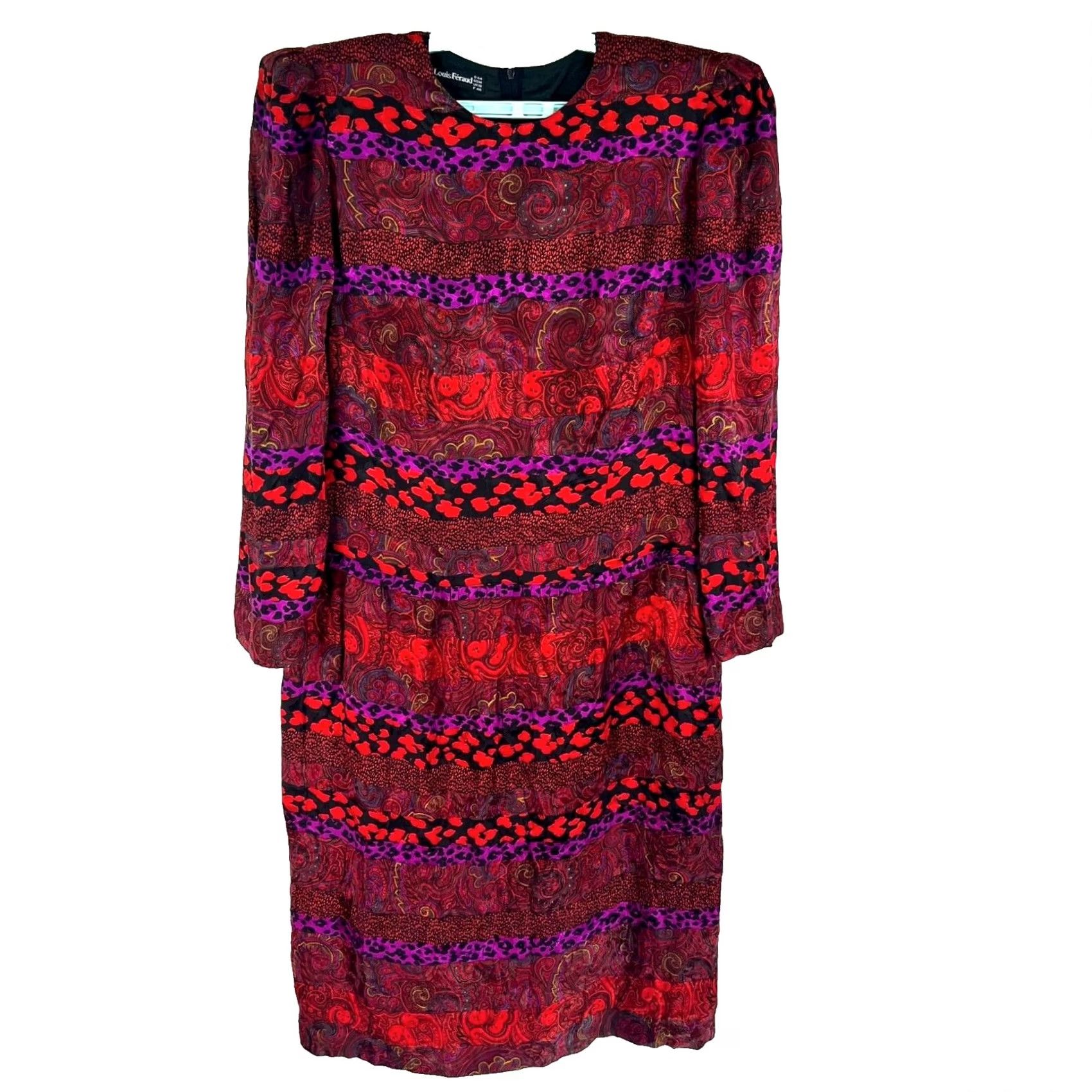 Louis Feraud VINTAGE Louis Feraud Dress Women's 14 Red Geometric Lined Silk 100% 80s Germany Size XL / US 12-14 / IT 48-50 - 2 Thumbnail