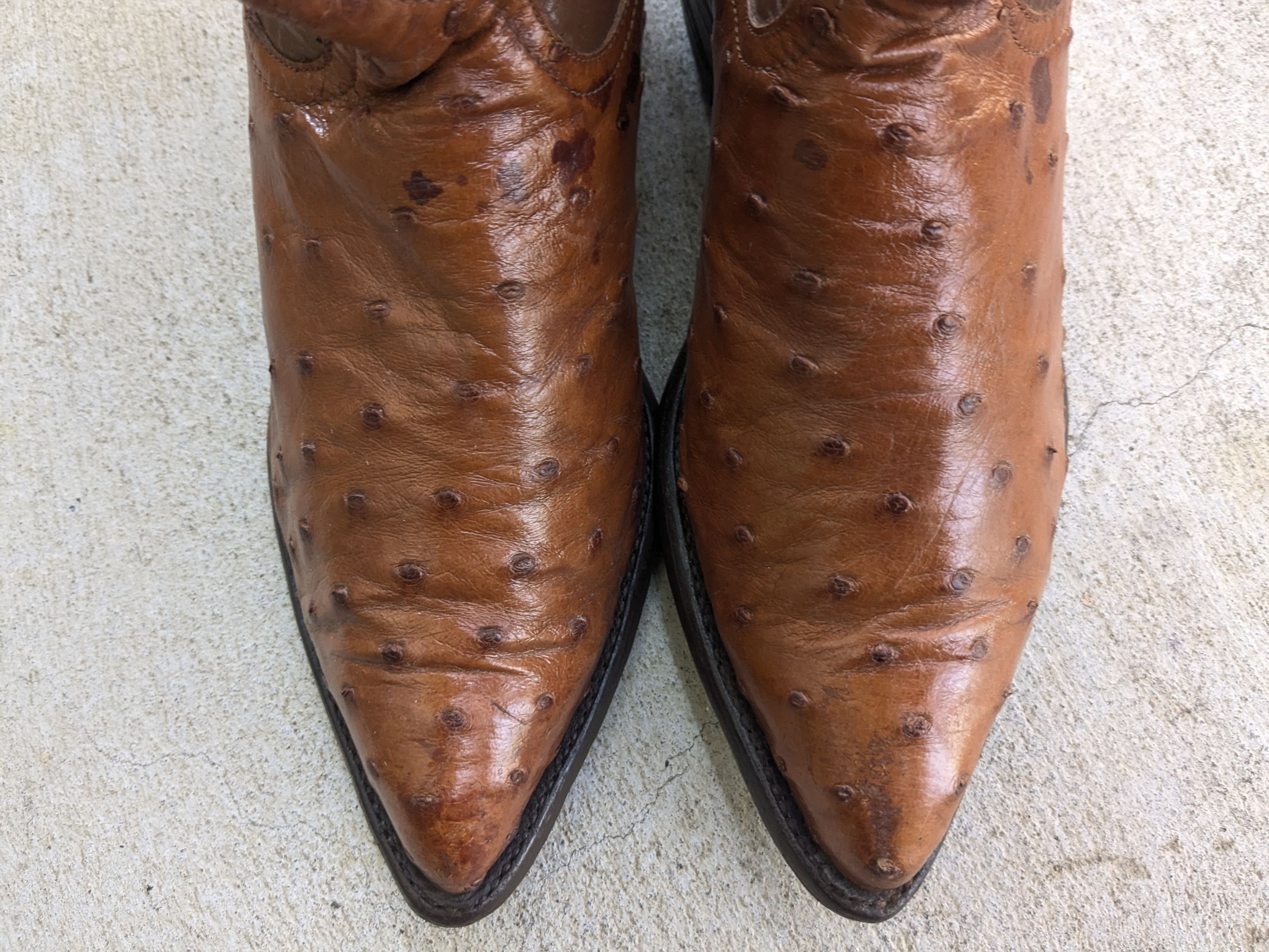 Genuine Leather Tony Lama Cowboy Boots Brown 7 Wide Vintage Ostrich Leather Size US 7 / EU 40 - 5 Thumbnail
