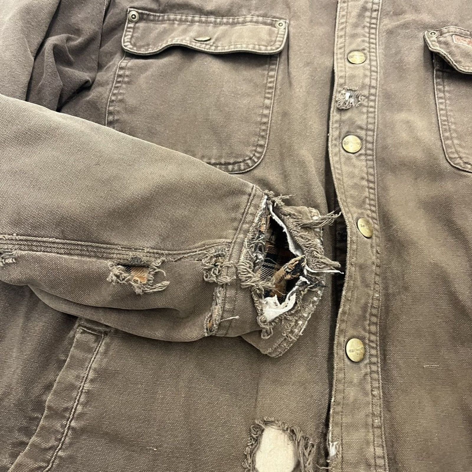 Carhartt Vintage Y2k Carhartt Brown Denim Distressed Shirt Jacket Size US L / EU 52-54 / 3 - 3 Thumbnail