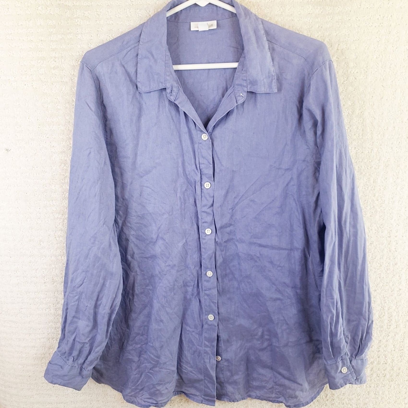 J. Jill J. Jill Linen Love Missy Button Up Collared Long Sleeve 100% Linen Shirt M Blue Womens Shirt Size M / US 6-8 / IT 42-44 - 2 Thumbnail