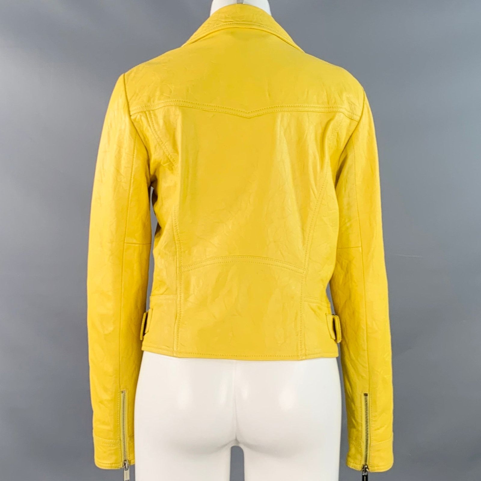 Michael Kors Size M Yellow Leather Lambskin Motorcycle Jacket Size M / US 6-8 / IT 42-44 - 3 Thumbnail