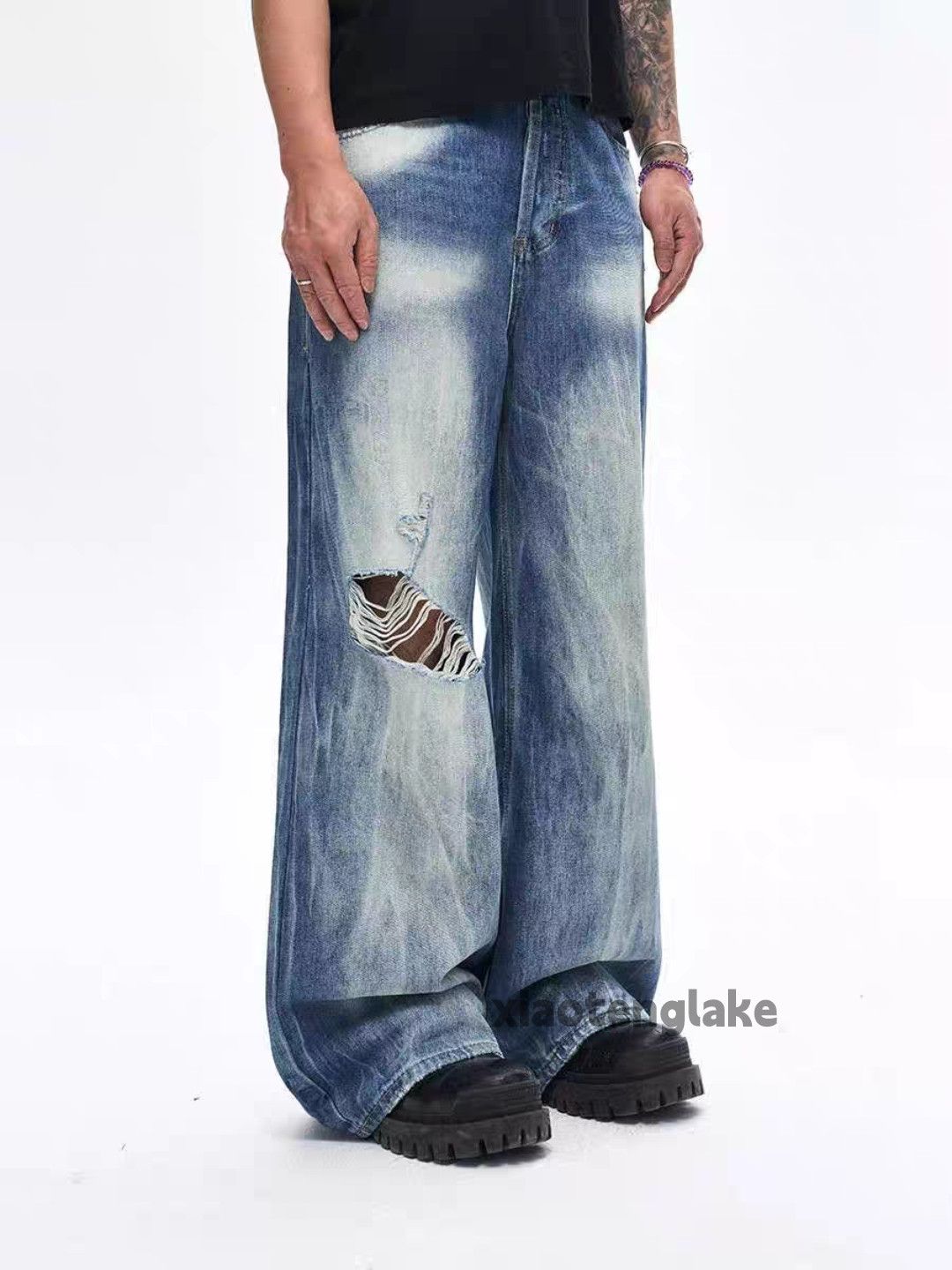 Jean ltx vintage washed faded loose baggy ripped jeans Size US 34 / EU 50 - 5 Thumbnail