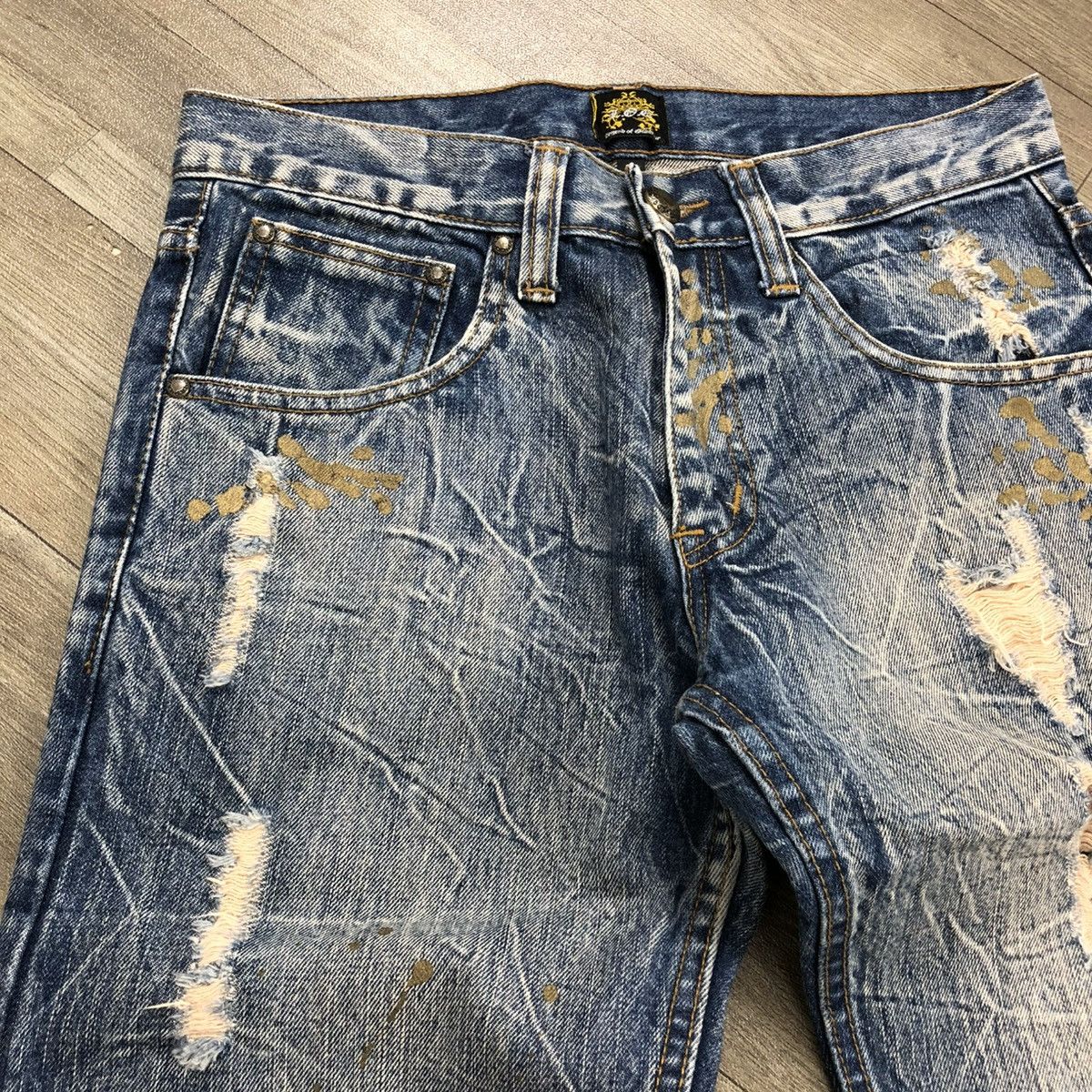 If Six Was Nine × Japanese Brand × Le Grande Bleu (L.G.B.) 2000s Legend Of Glamour Distressed Painted Faded Y2K Jeans Size US 31 - 4 Thumbnail