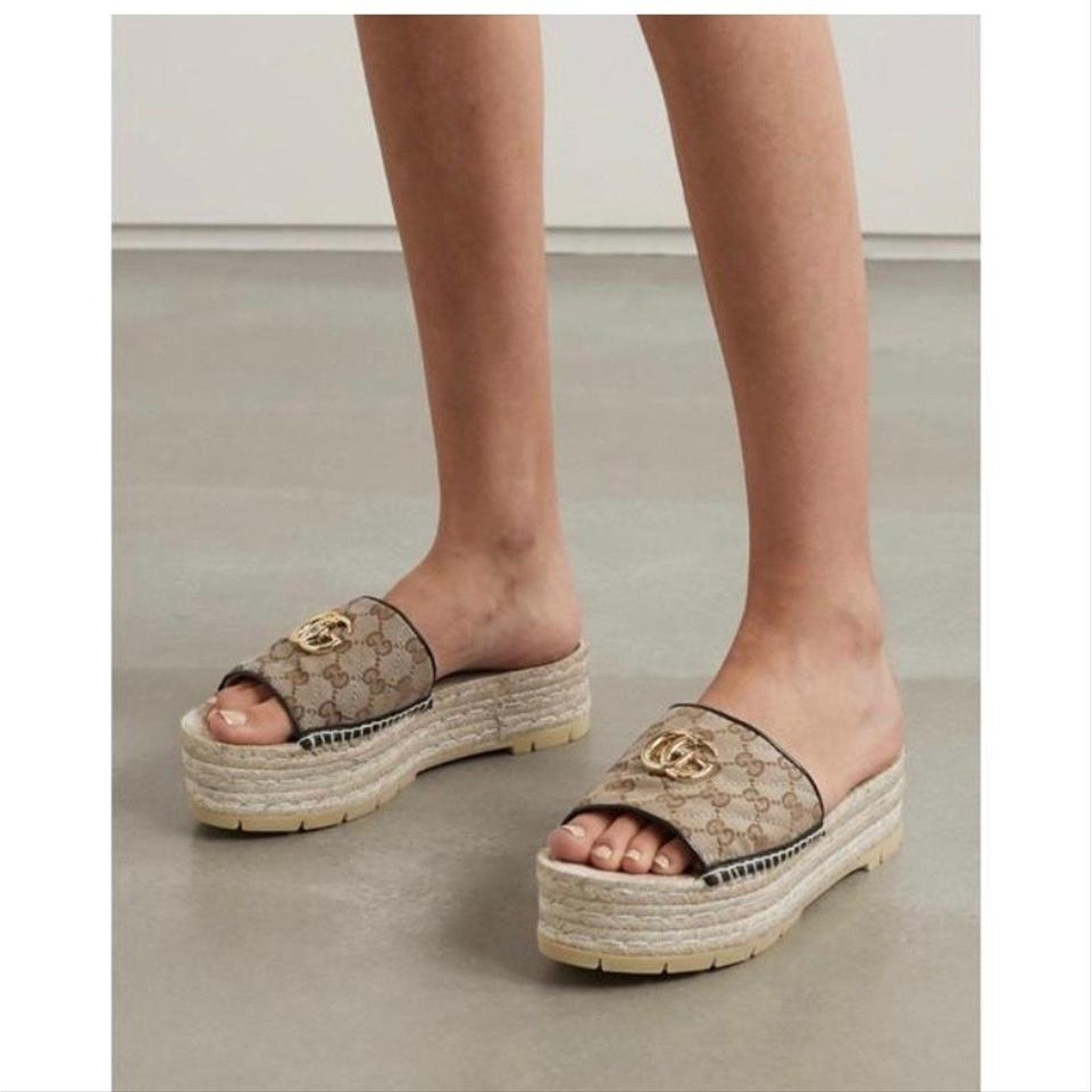 Gucci Pilar GG logo platform espadrilles slides sandals Size US 11.5 / IT 41.5 - 2 Thumbnail