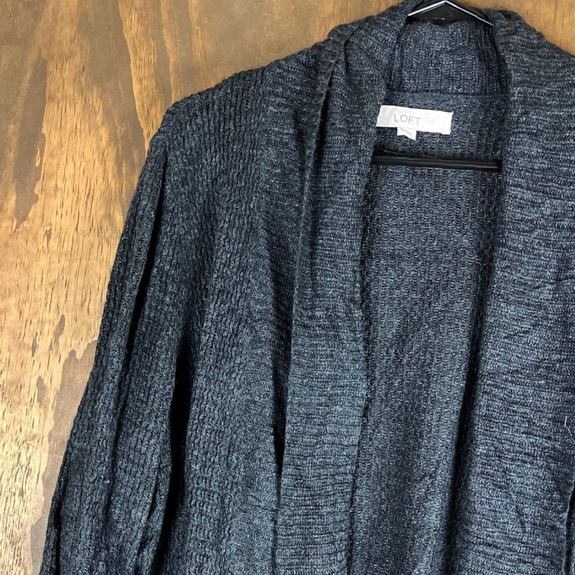 Loft LOFT Ann Taylor Cardigan Sweater Open Front Camel Hair Blend L Women Charcoal Black Knit Cotton Rayon Relaxed Size L / US 10 / IT 46 - 4 Thumbnail