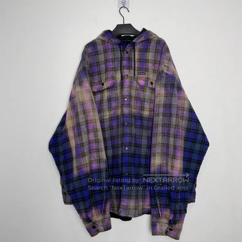 Balenciaga Balenciaga Purple flannel plaid hooded sweatshirt Size US XS / EU 42 / 0 - 1 Thumbnail