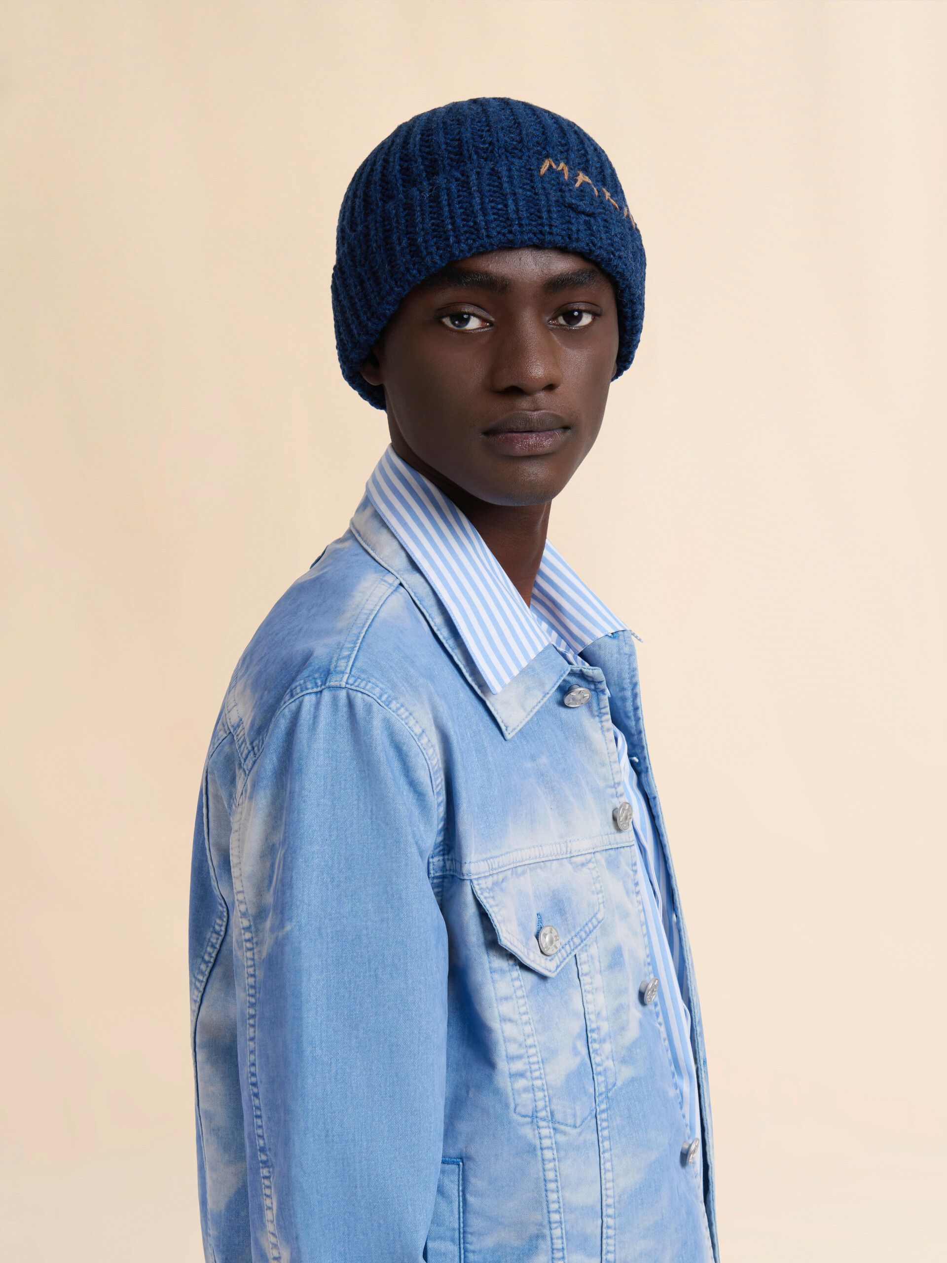 Marni M Distressed Embroidered Fisherman Shetland Wool Beanie FW25 Size ONE SIZE - 10 Thumbnail