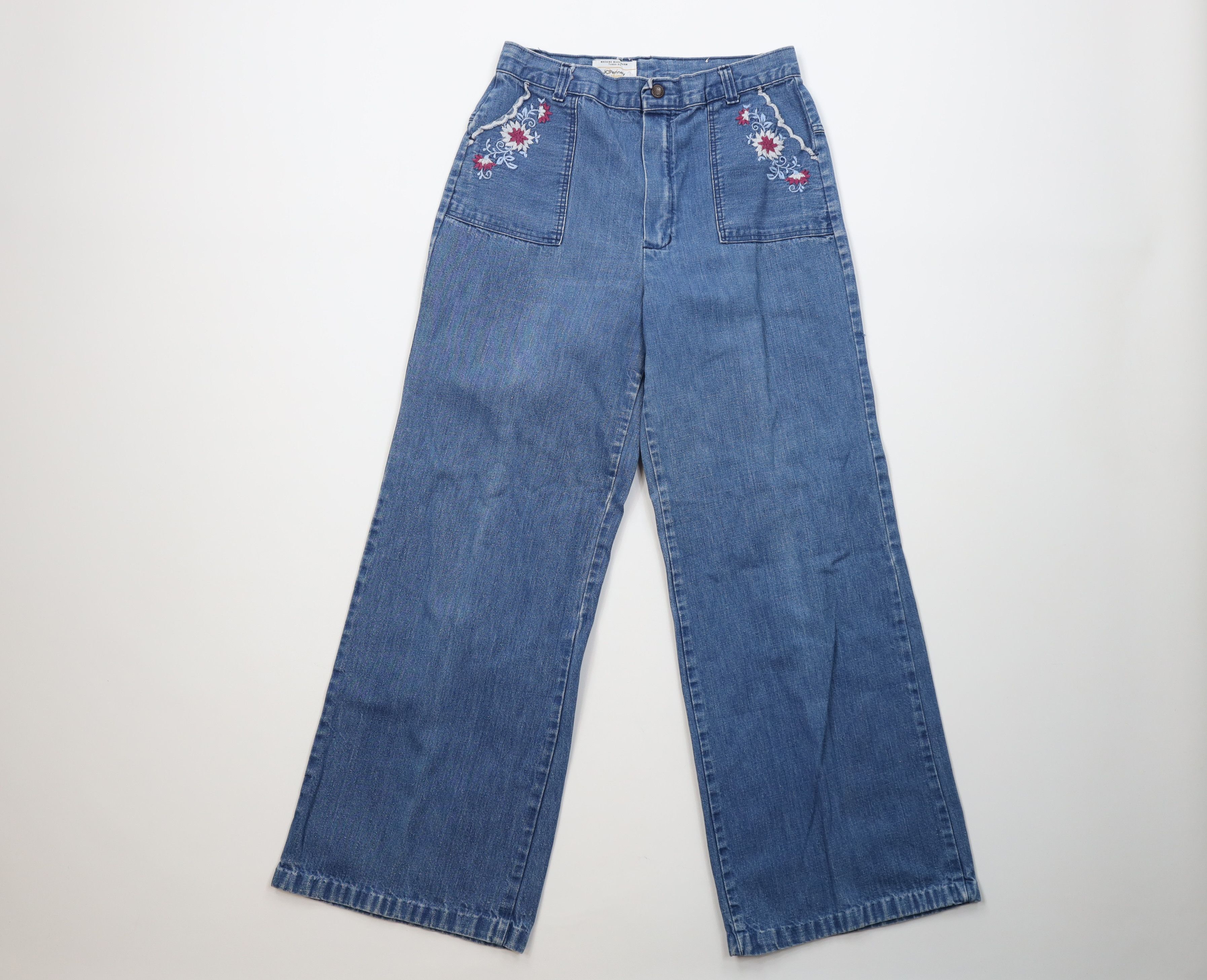 Vintage 70s Streetwear Flower Bell Bottoms Jeans USA
