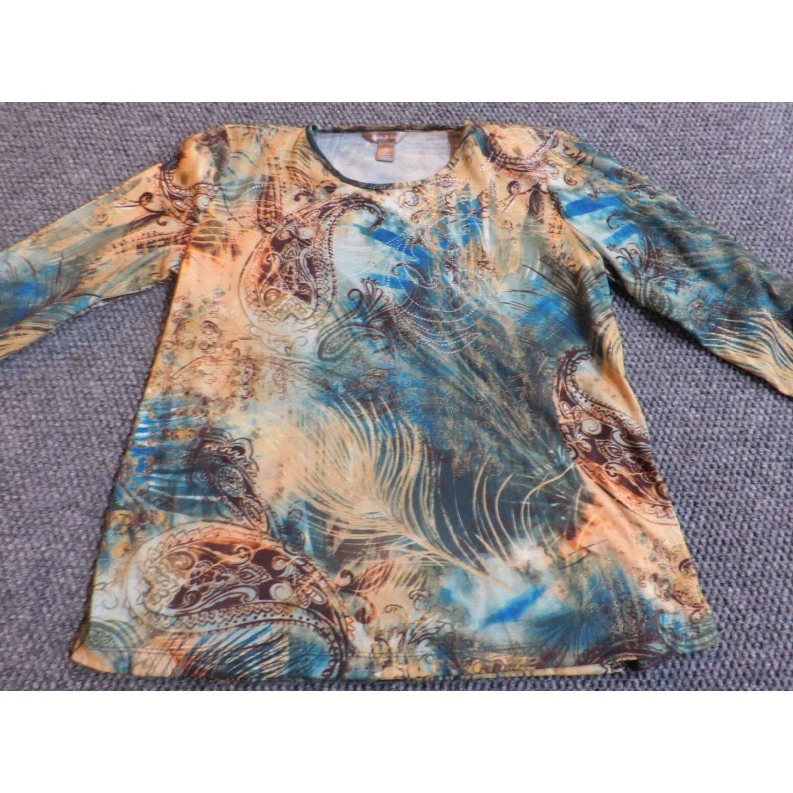 Vintage White Stag Blouse Womens Medium Green Stretch Crew Neck Long Sleeve Pullover Ruffle Floral Casual Polyester Rayon Basic Size M / US 6-8 / IT 42-44 - 5 Thumbnail