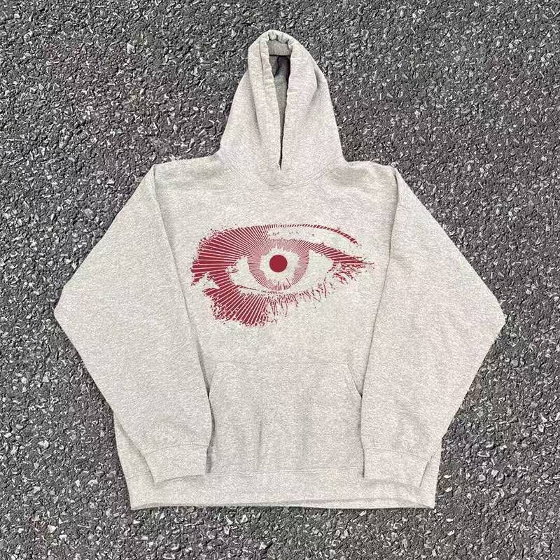 Japanese Brand Grey retro eye print hoodie y2k Size US M / EU 48-50 / 2 - 1 Thumbnail
