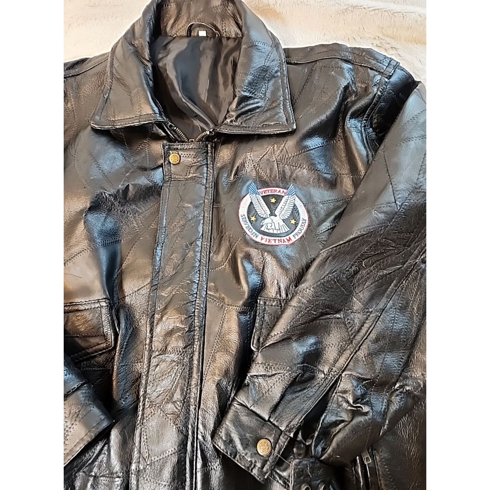 Vintage VINTAGE Flight Mens Leather Patchwork Bomber Jacket Motorcycle Large Black Size US L / EU 52-54 / 3 - 2 Thumbnail