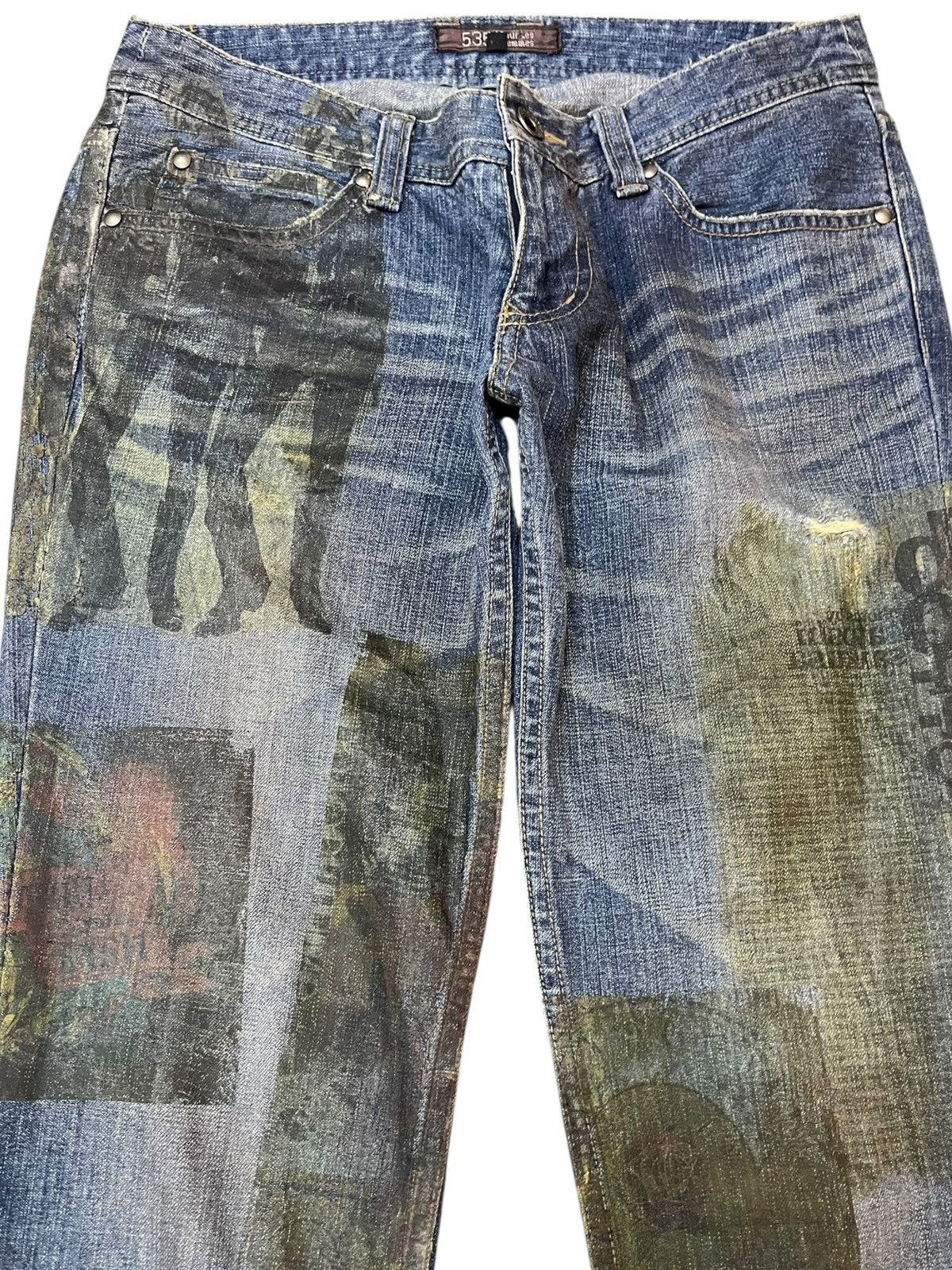 5351 POUR LES HOMMES Vintage 5351 Pour Les Homme Flare Waxed Printed Work Denim Size US 29 - 2 Thumbnail