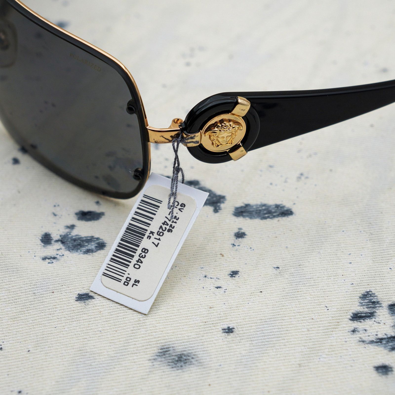 Versace mod 2126 gold medusa logo black shield sunglasses