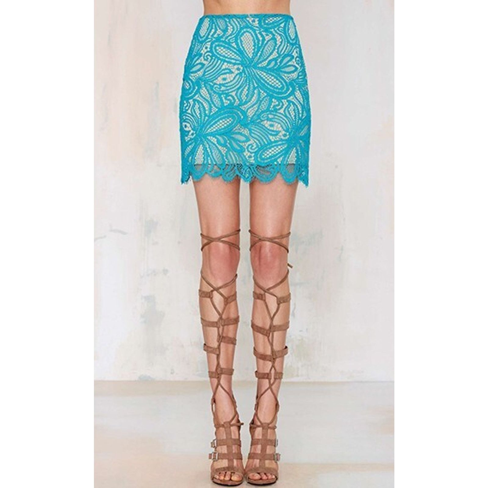 Nasty Gal Nasty Gal For Love and Lemons Teal Lace Top Skirt Set Small Size 28" / US 6 / IT 42 - 2 Thumbnail