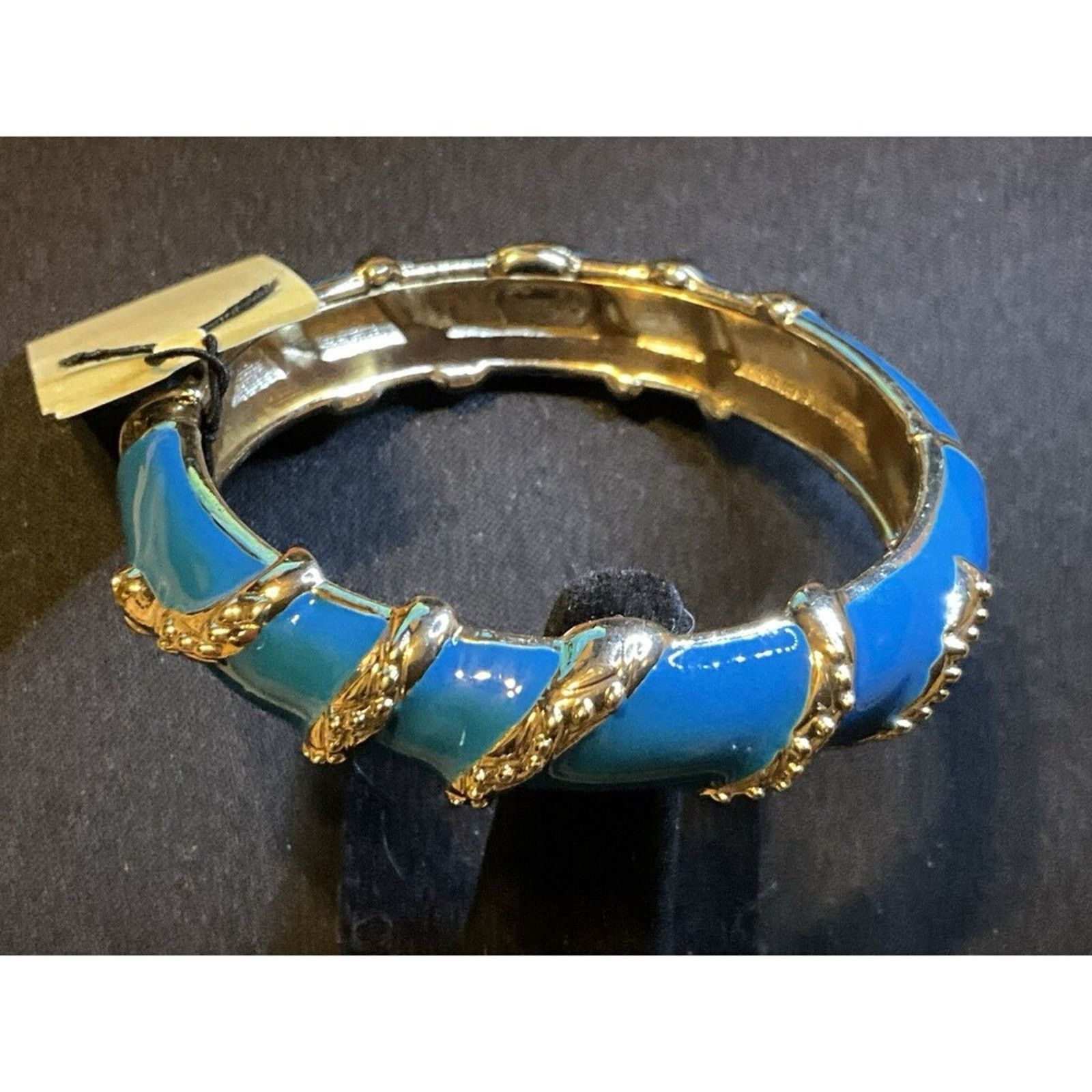 Other Sequin Blue Aqua Enamel Hinged Open Bangle Bracelet NWT 7in Size ONE SIZE - 2 Thumbnail