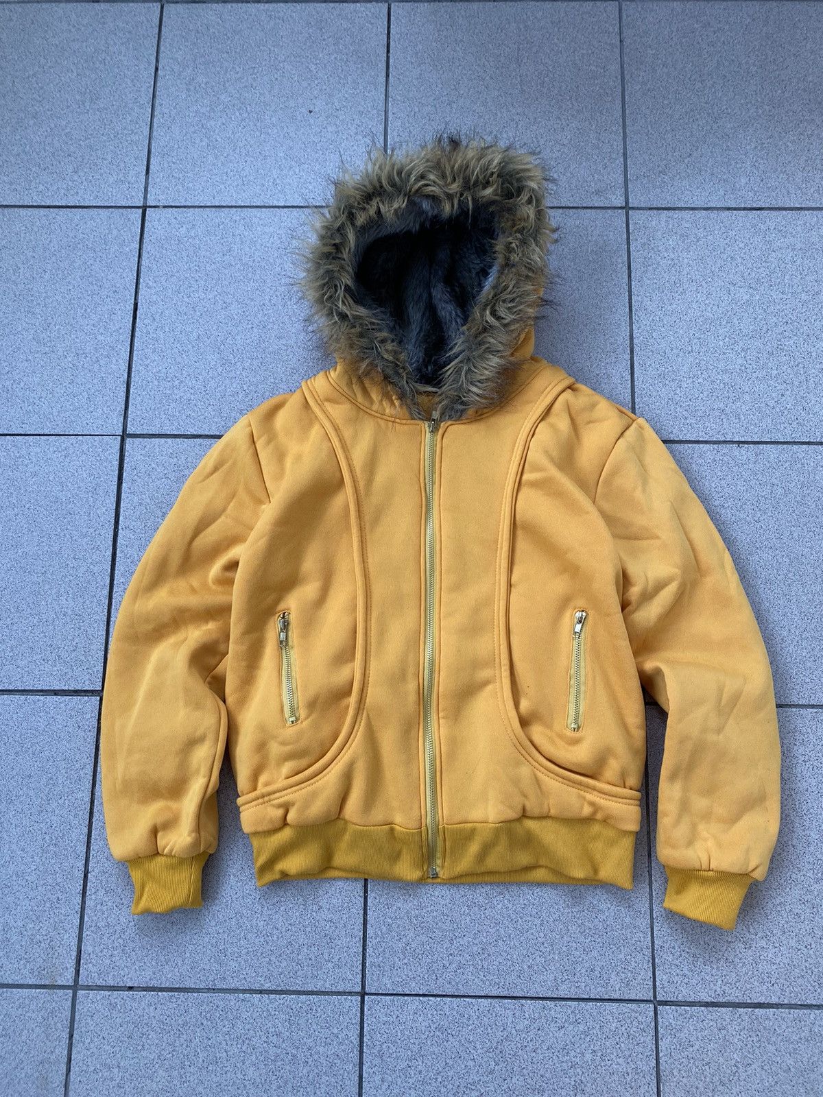 image of Archival Clothing x Beauty Beast Vintage Fur Ifsixwasnine Lgb Style Bomber Hoodie Jacket in Yellow 