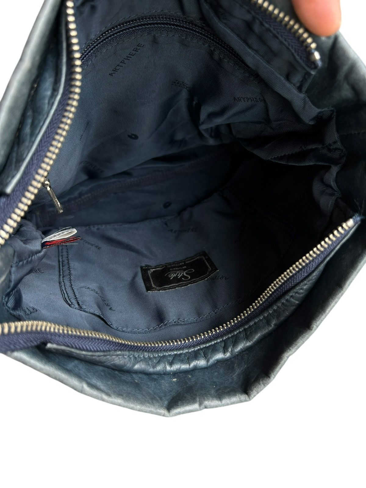 Japanese Brand Artphere Japan Distressed Faded Blue Leather Sling Bag Size ONE SIZE - 12 Thumbnail