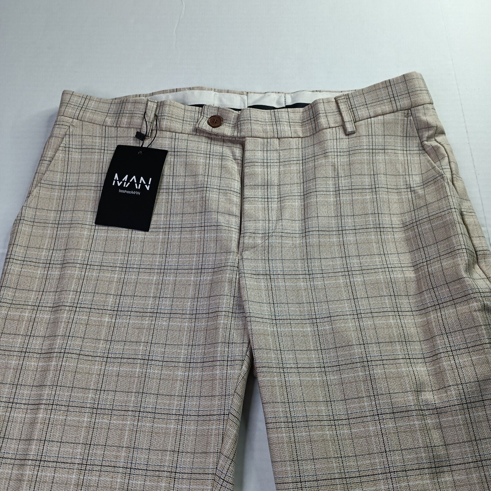 Boohoo Man Boohoo 32S Skinny Check Suit Trouser Stone Plaid Pants Size US 32 / EU 48 - 3 Thumbnail