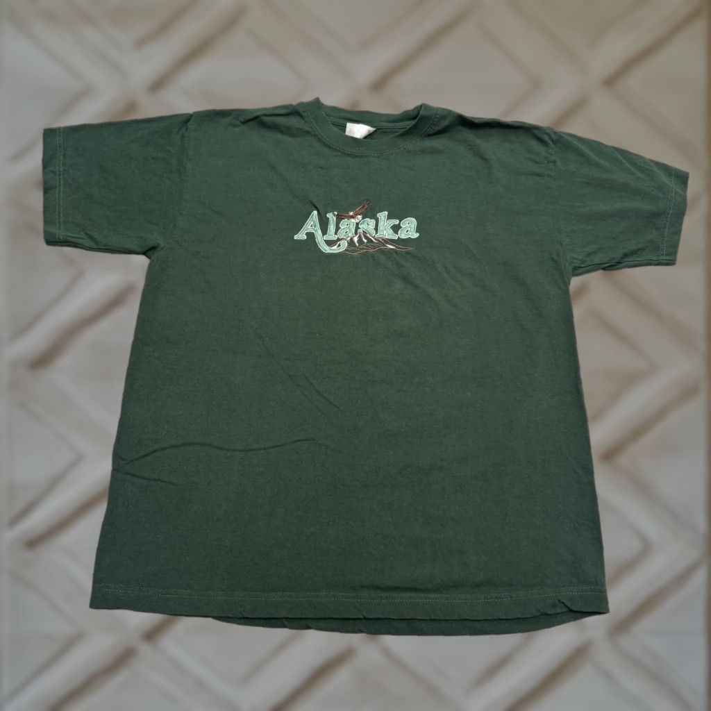 Vintage Teemax Shirt Mens Large Green Alaska Embroidered Eagle Mountain Sounenir Tee Size US L / EU 52-54 / 3 - 1 Thumbnail