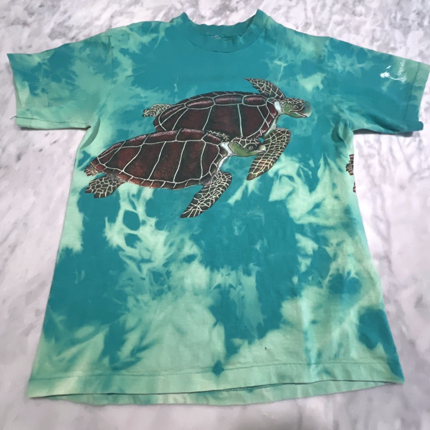 Vintage VINTAGE Sea Turtles Graphic Tee Shirt Men’s Medium Tie-Dyed Bleached Green 1990s Mens M Short Sleeve Cotton Size US M / EU 48-50 / 2 - 2 Thumbnail