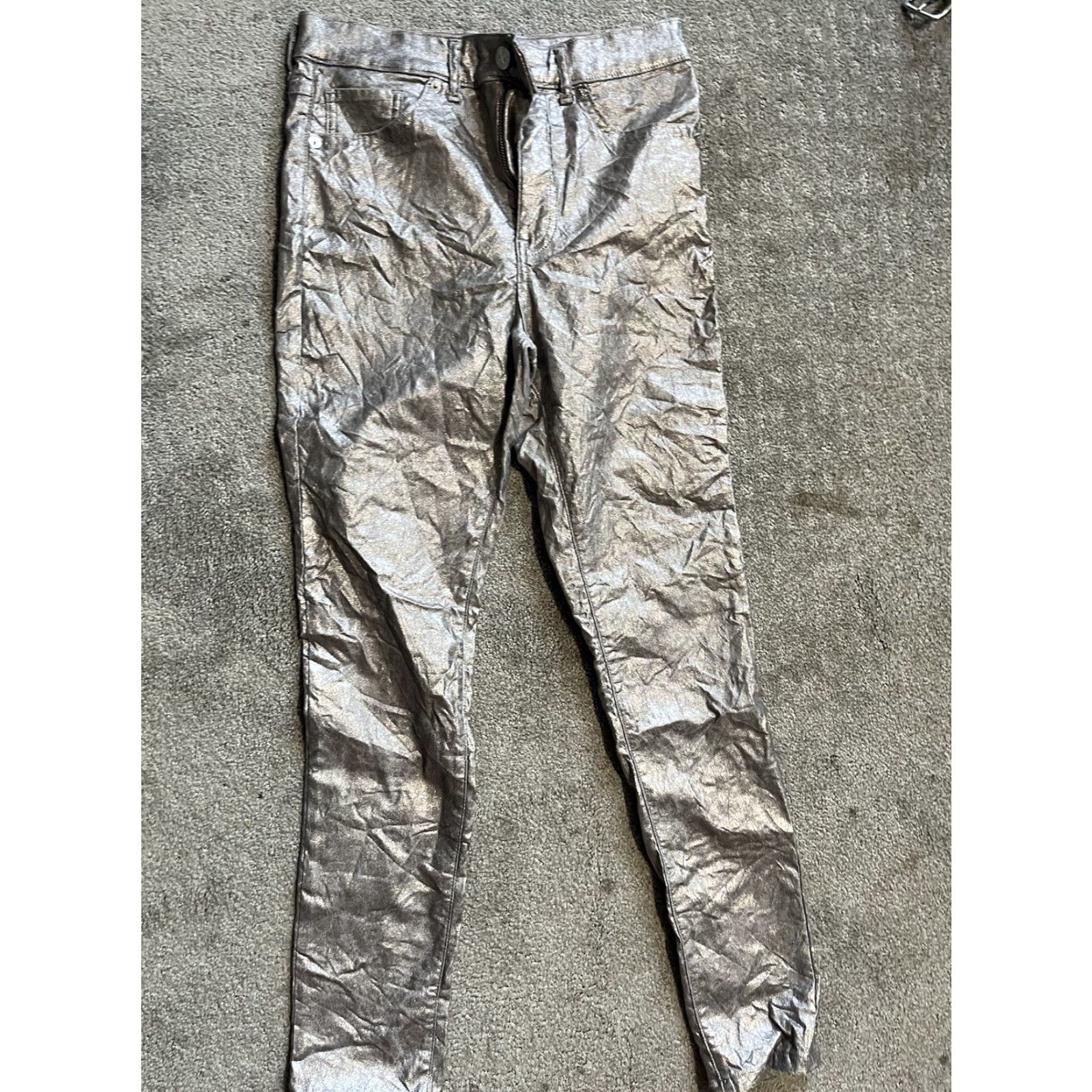 Express VINTAGE Express Jeans Women 2R Slim Skinny High Rise Silver Shimmer Stretch Denim Pants Regular Rise Metal Theme 2000s (If applicable) Size 26" / US 2 / IT 38 - 2 Thumbnail