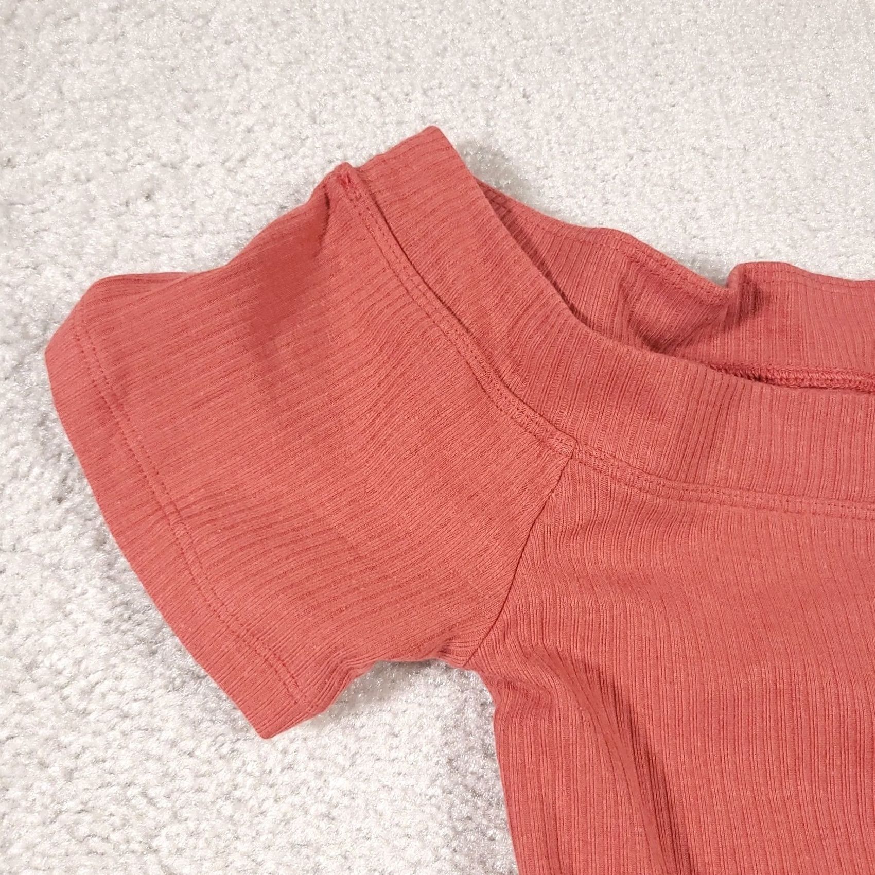 Old Navy Old Navy Mini Short Dress Women's M Mineral Rouge Off-Shoulder Ribbed Dress Short Sleeve Cotton Modal Spandex Knit Womens Modern Casual Planets? Size 32" / US 10 / IT 46 - 4 Thumbnail