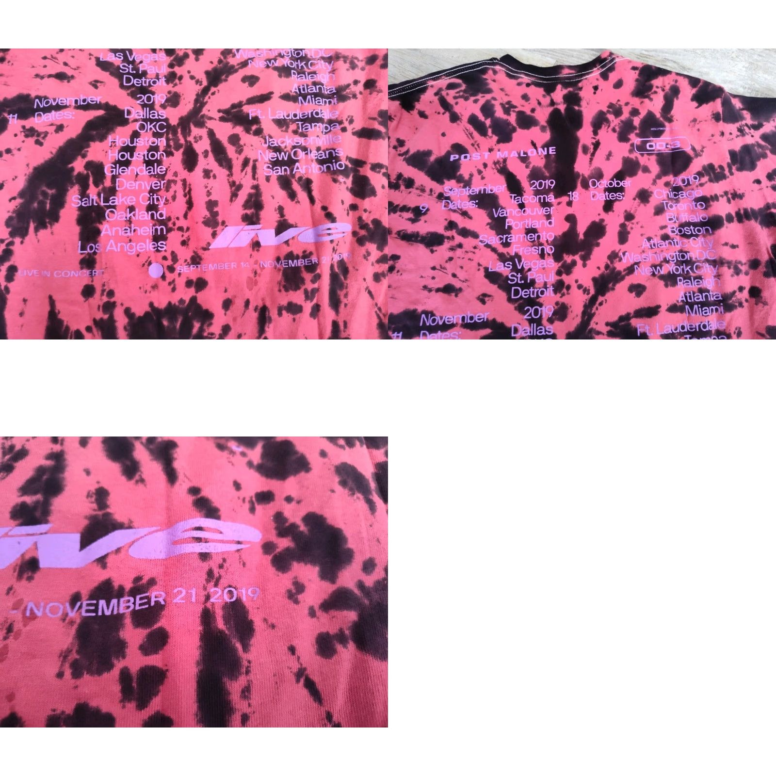 CO VINTAGE Post Malone Posty Co T-Shirt Hollywood Is Bleeding Tour Red Black Tie Dye Mens M Size US M / EU 48-50 / 2 - 8 Thumbnail