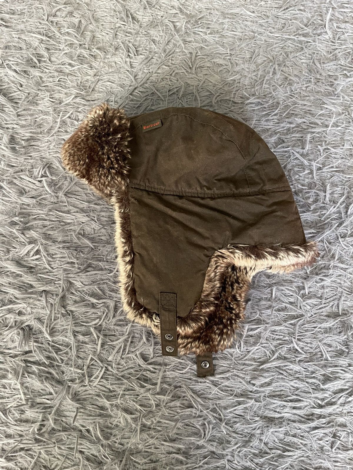 Barbour 00s vintage waxed trapper hat fuzzy faux fur Ushanka