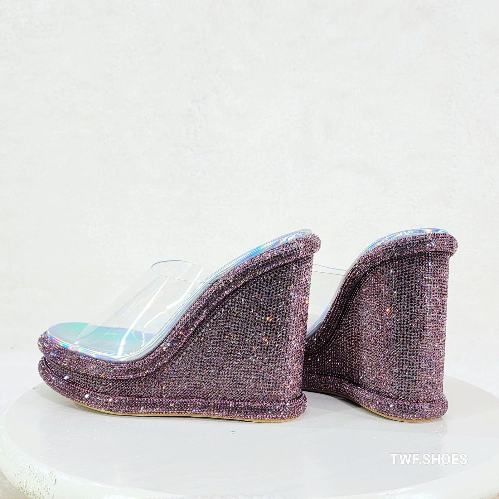 Other Zesty Purple Hologram Rhinestone Platform Wedge Heel Slip On Size US 10 / IT 40 - 1 Thumbnail