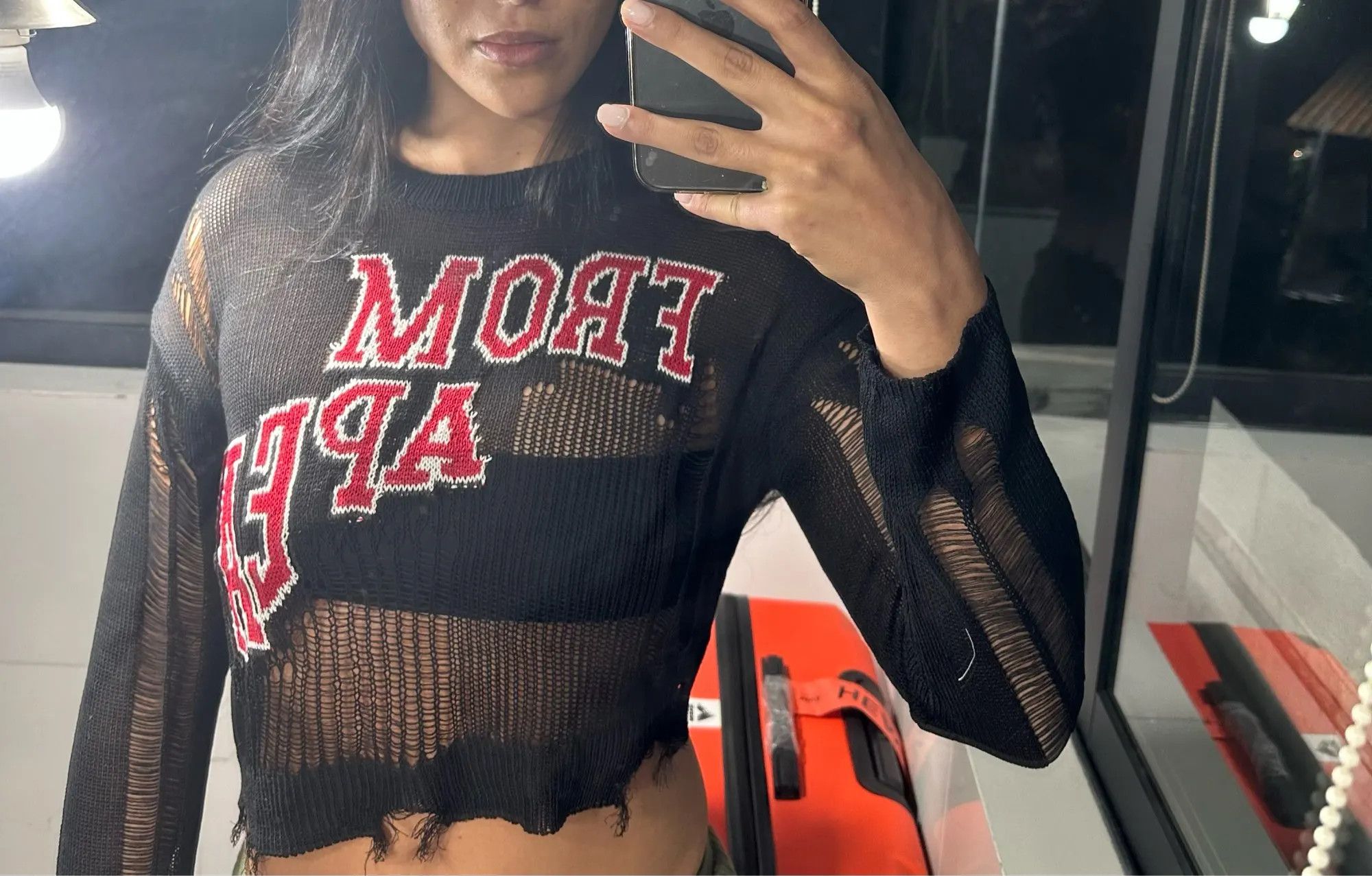 Vintage Knit Cropped Ripped Sweater Long Sleeve