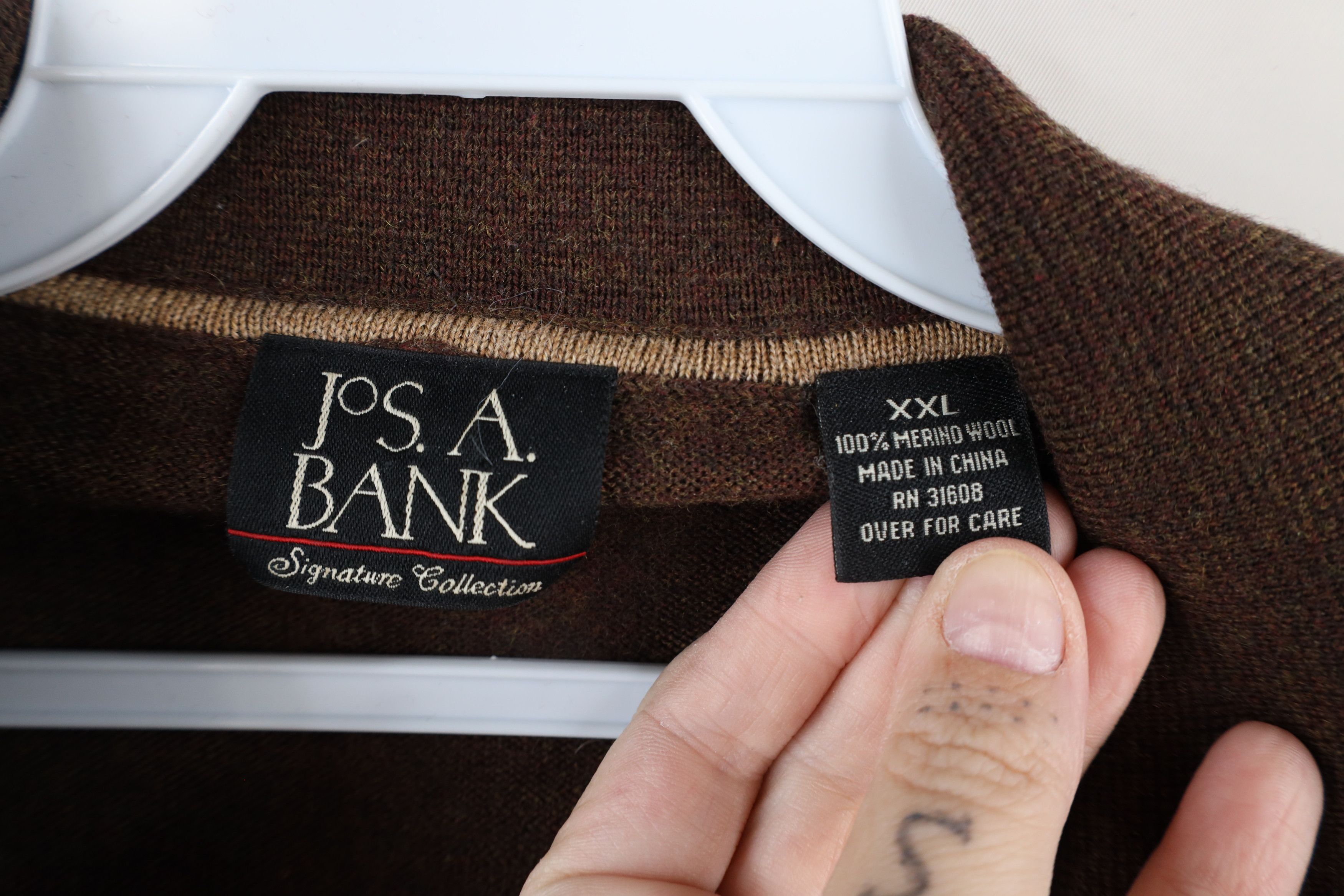 Jos. A. Bank × Vintage Jos A Bank Merino Wool Knit Collared Pullover Sweater Brown Size US XXL / EU 58 / 5 - 4 Thumbnail