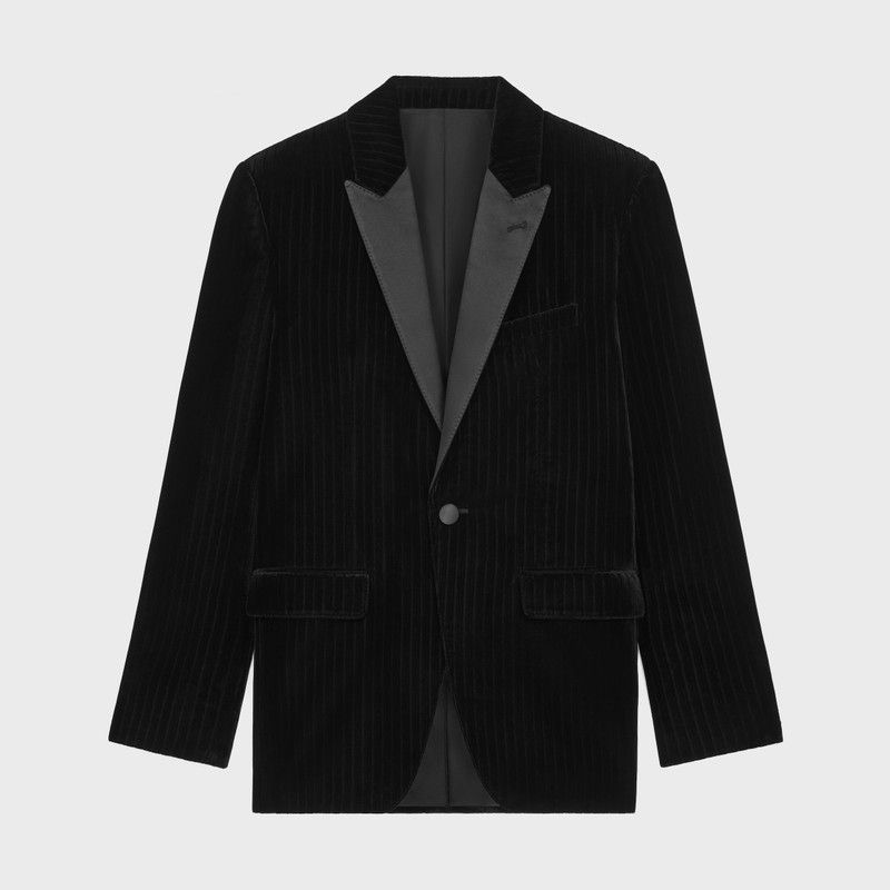 Celine classic tux jacket in striped velvet black Size US L / EU 52-54 / 3 - 1 Thumbnail