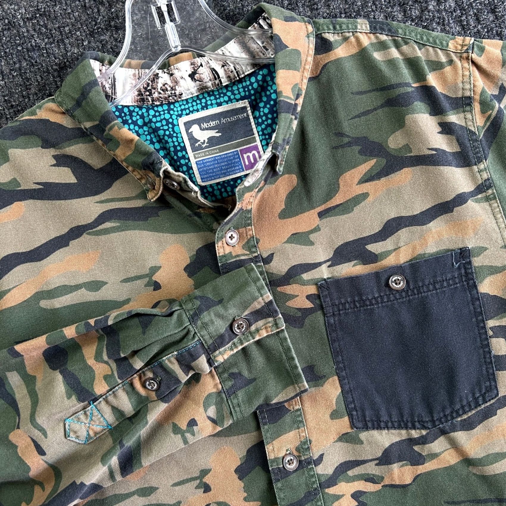 Vintage Modern Amusement Camo Shirt M Green Black Brown Military Long Sleeve Button Down Size US M / EU 48-50 / 2 - 2 Thumbnail