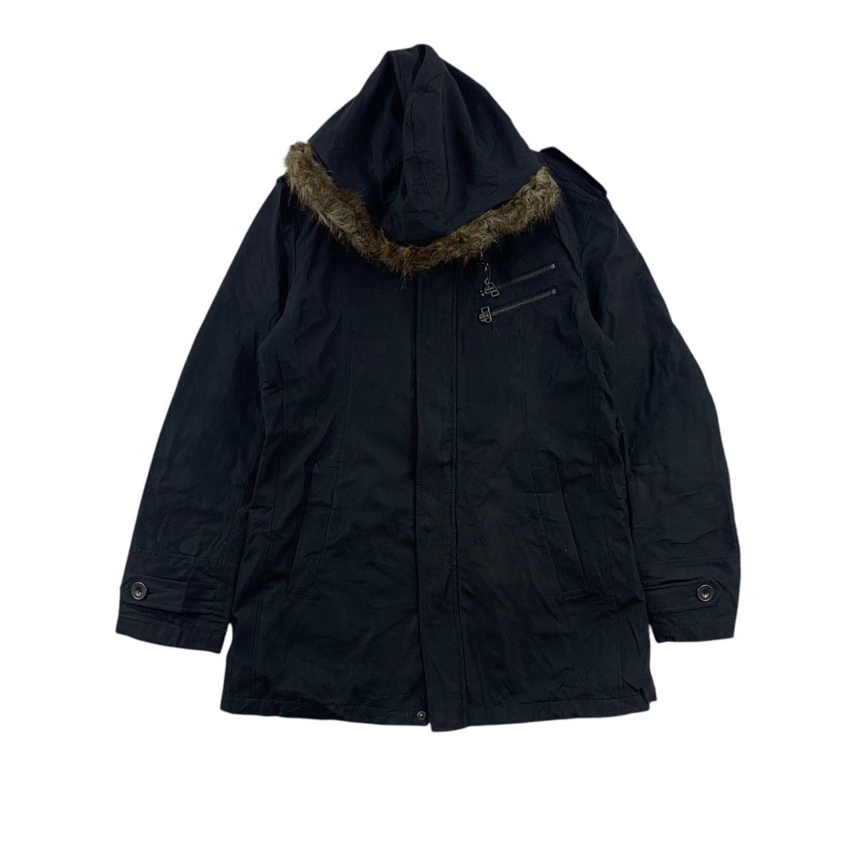 SEMANTIC DESIGN Japanese Brand Punk Black Hooded Winter Coat